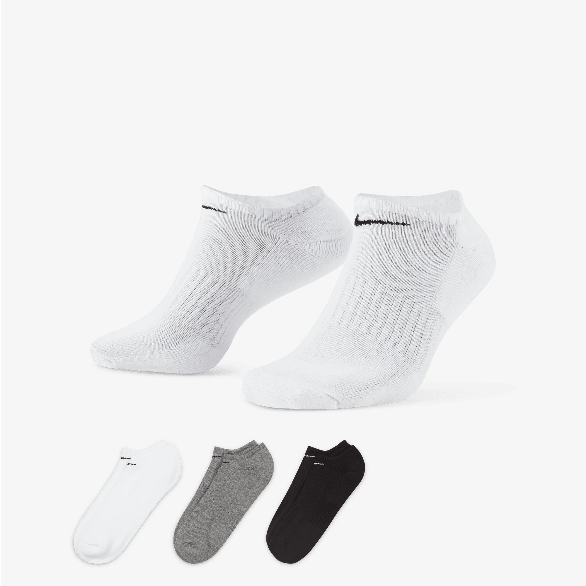 NIKE | EVERYDAY CUSHIONED TRAINING NO-SHOW SOCKS { GREY/WHITE/BLACK