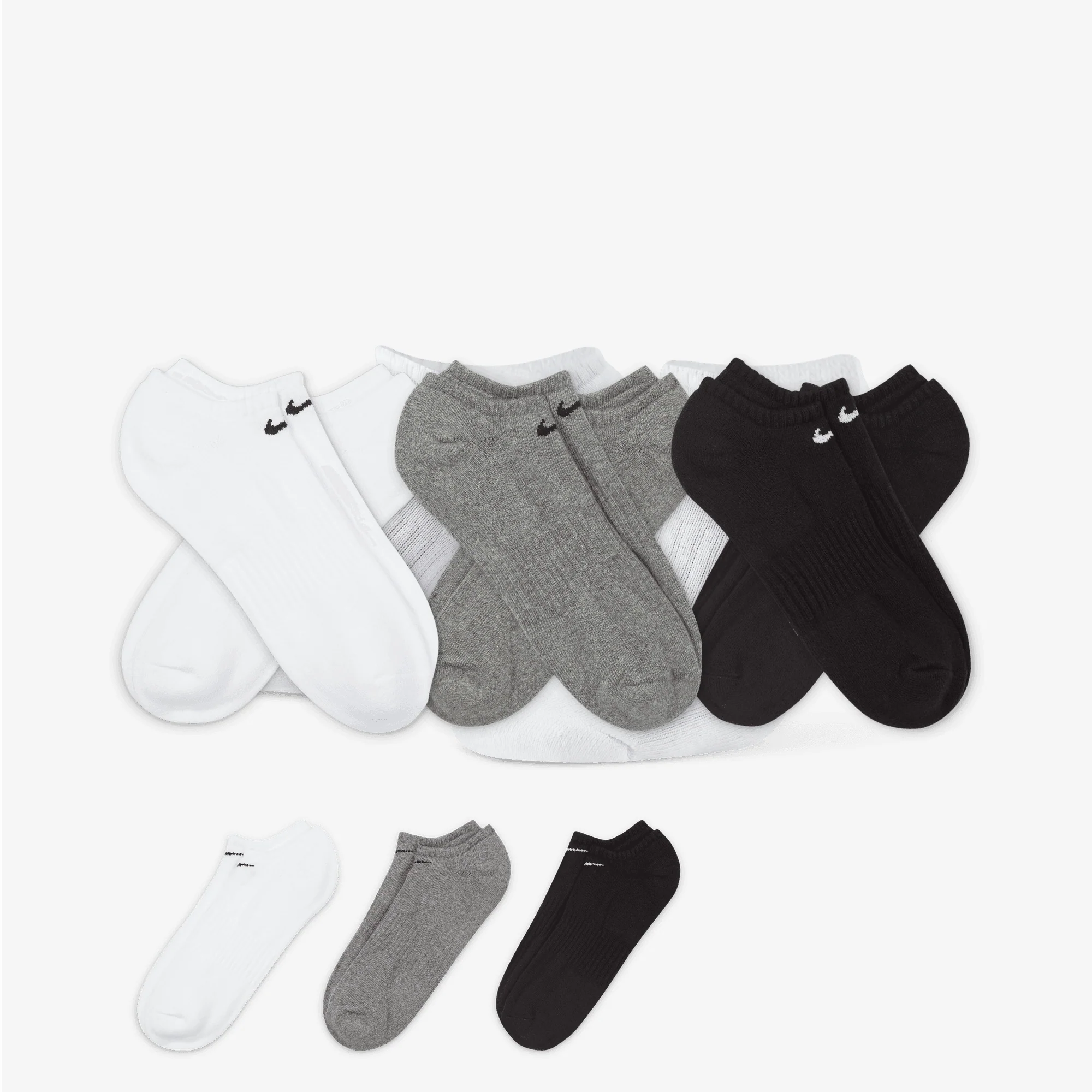 NIKE | EVERYDAY CUSHIONED TRAINING NO-SHOW SOCKS { GREY/WHITE/BLACK - Image 2