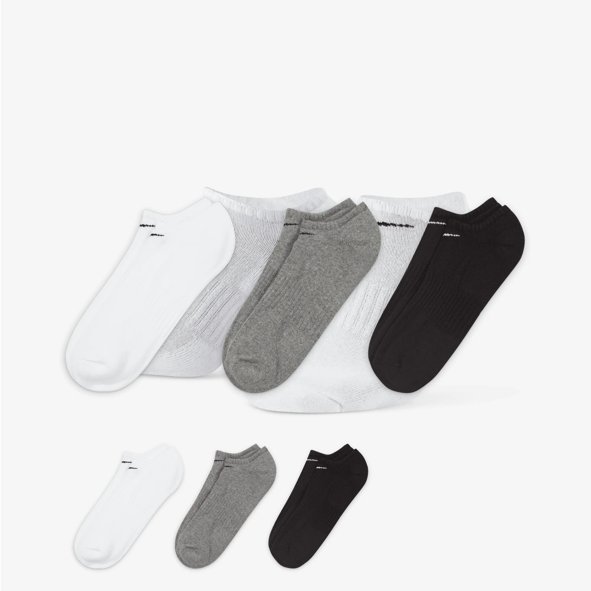 NIKE | EVERYDAY CUSHIONED TRAINING NO-SHOW SOCKS { GREY/WHITE/BLACK - Image 3