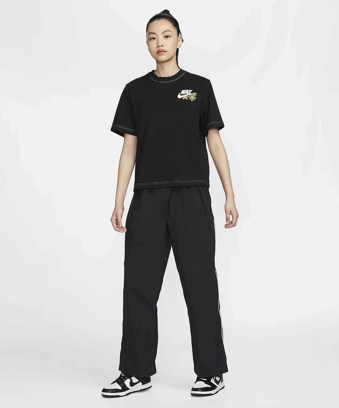 NIKE | MID-RISE REPEL ASYMMETRICAL-WAIST TROUSERS { BLACK/LT IRON ORE/WHITE - Image 6