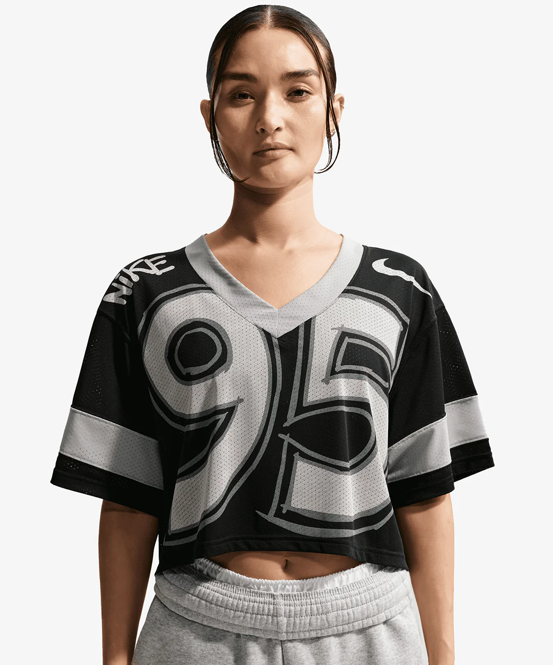 NIKE | SPORTSWEAR OVERSIZED CROPPED JERSEY { BLACK LIGHT SMOKE