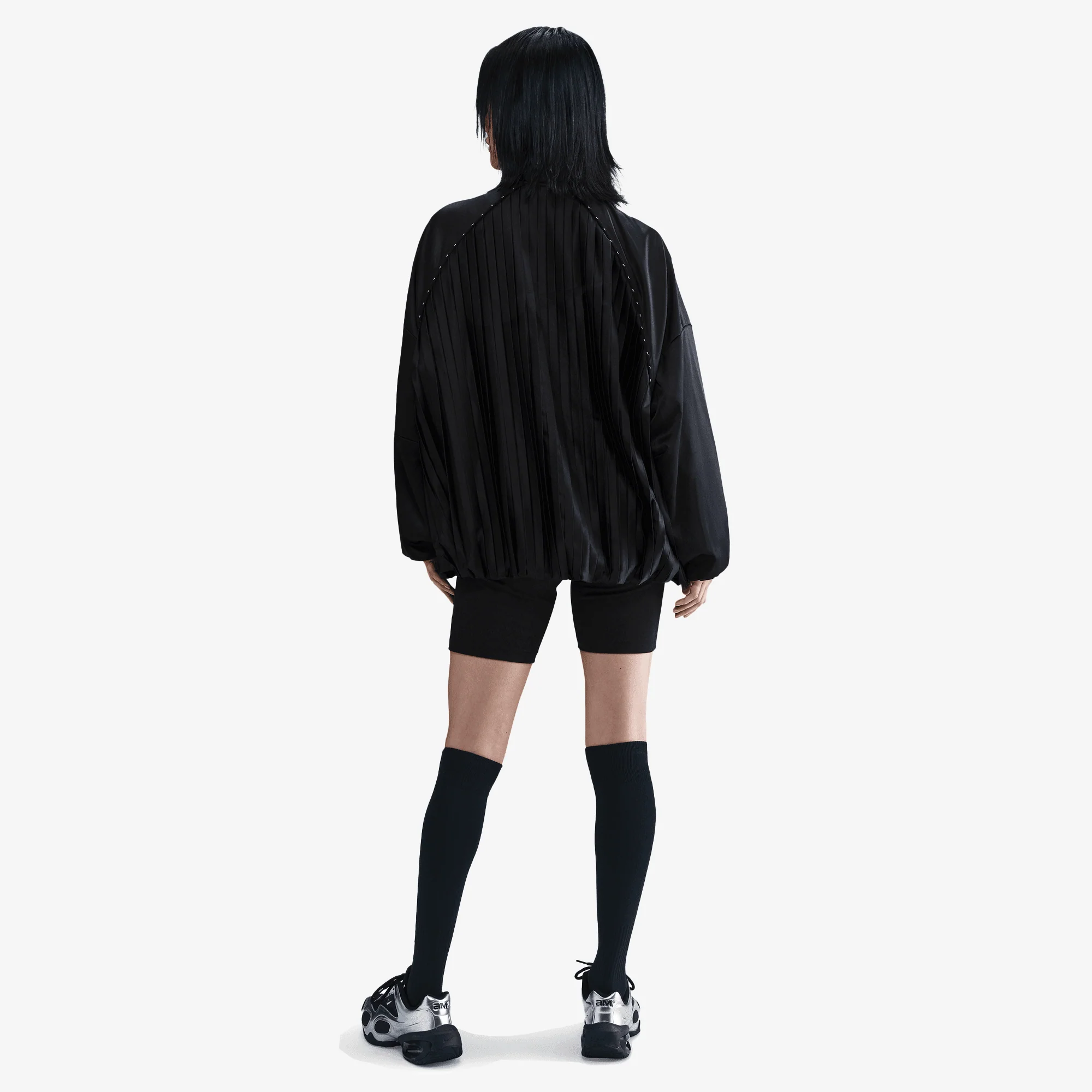 NIKE | PLEATED TRACK JACKET { BLACK/BLACK - Image 5