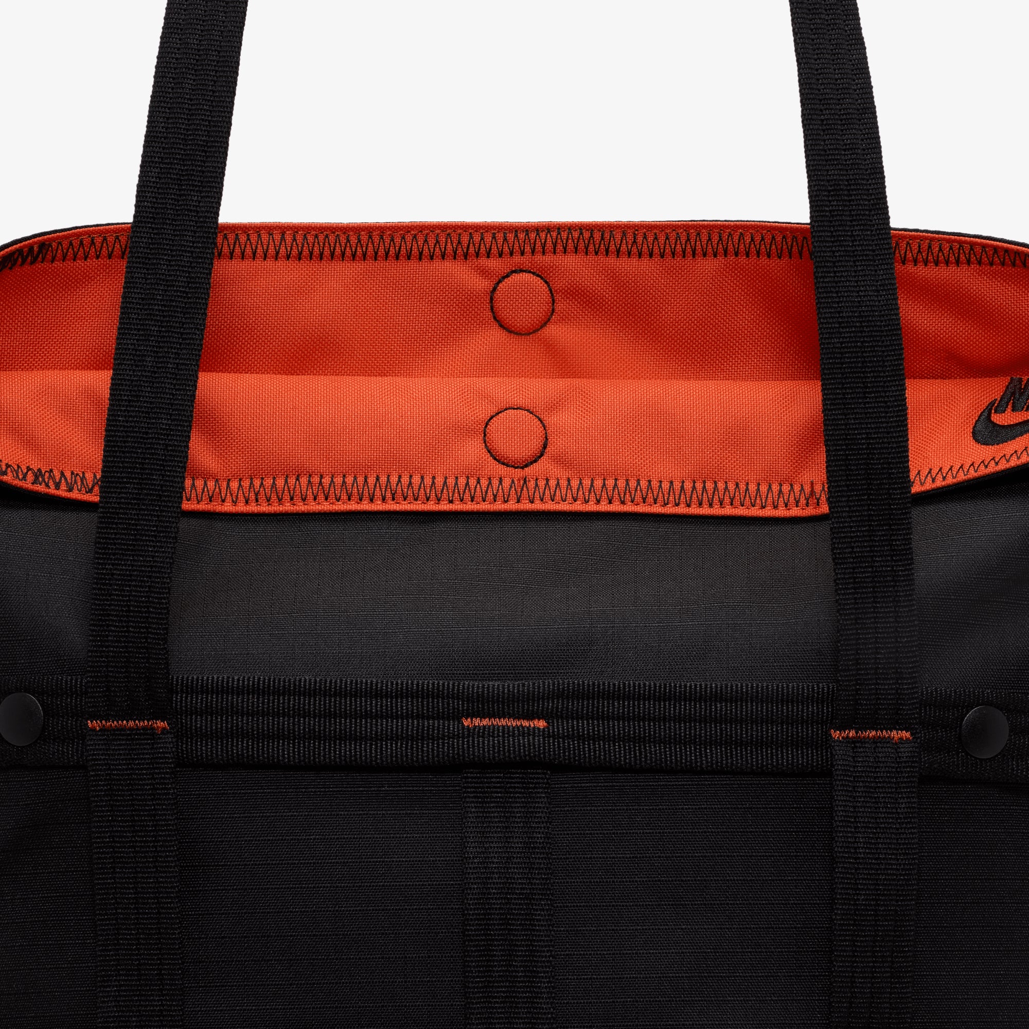 NIKE | SPORTSWEAR CARGO TOTE (12L) { BLACK/BLACK/ORANGE - Image 4