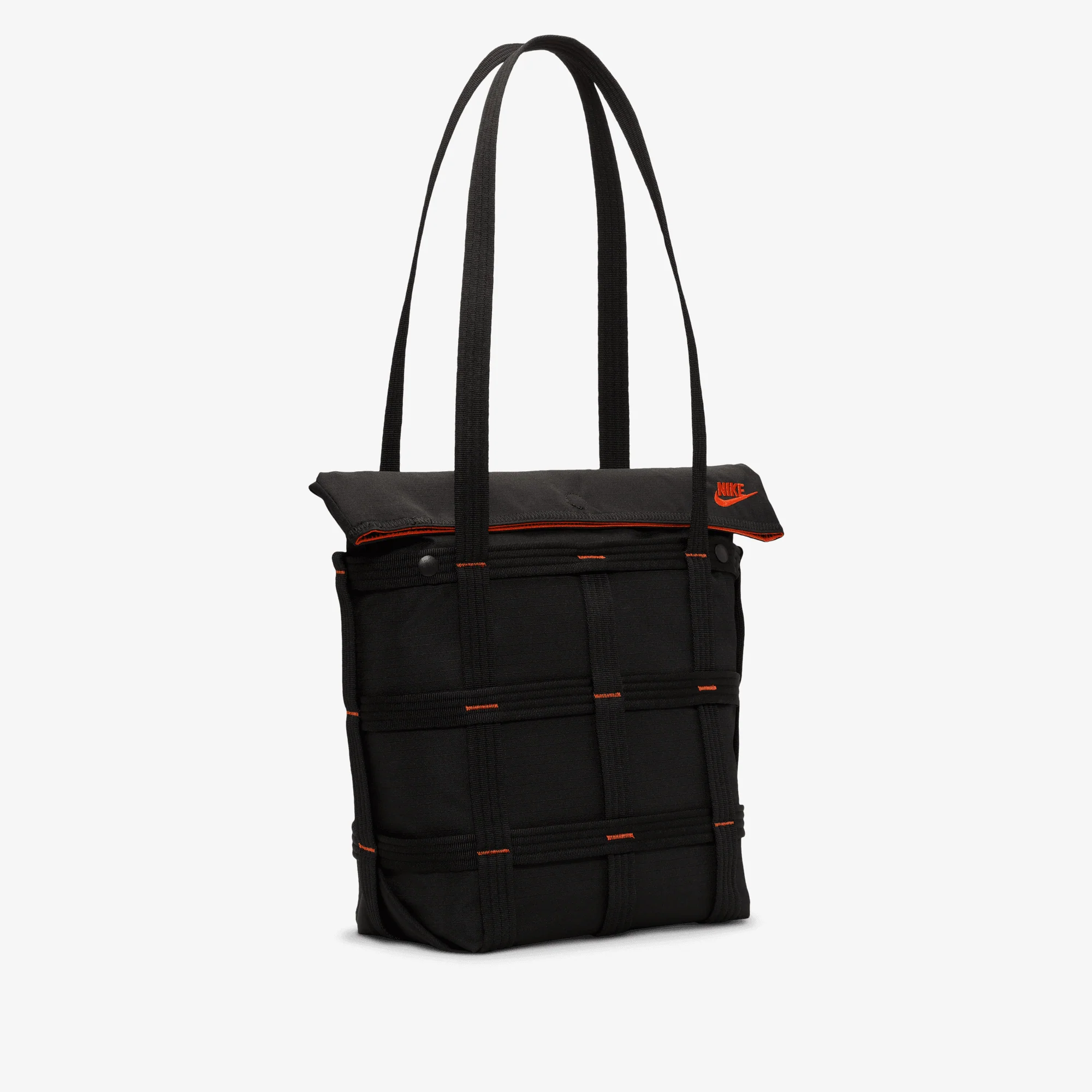 NIKE | SPORTSWEAR CARGO TOTE (12L) { BLACK/BLACK/ORANGE - Image 5
