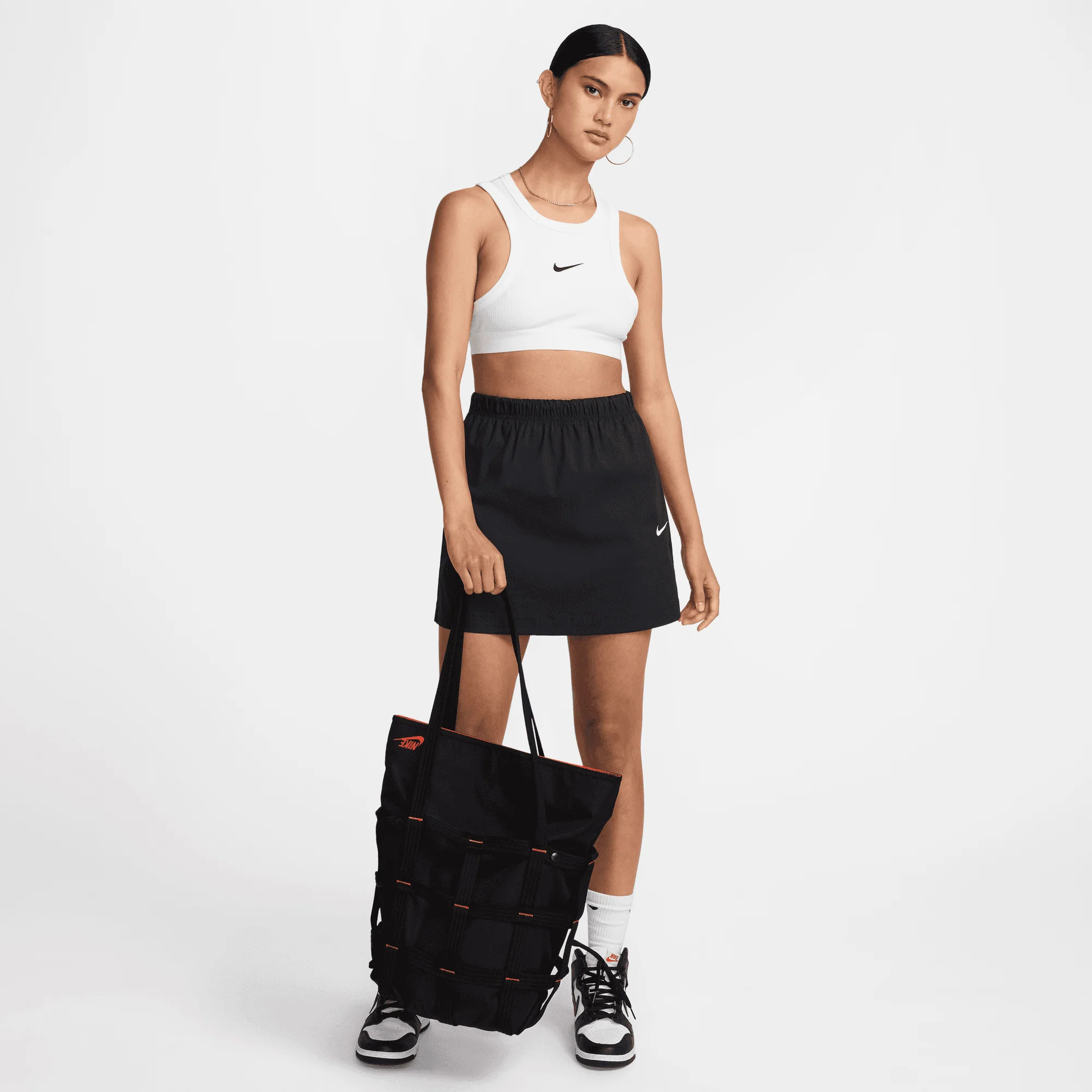 NIKE | SPORTSWEAR CARGO TOTE (12L) { BLACK/BLACK/ORANGE - Image 6