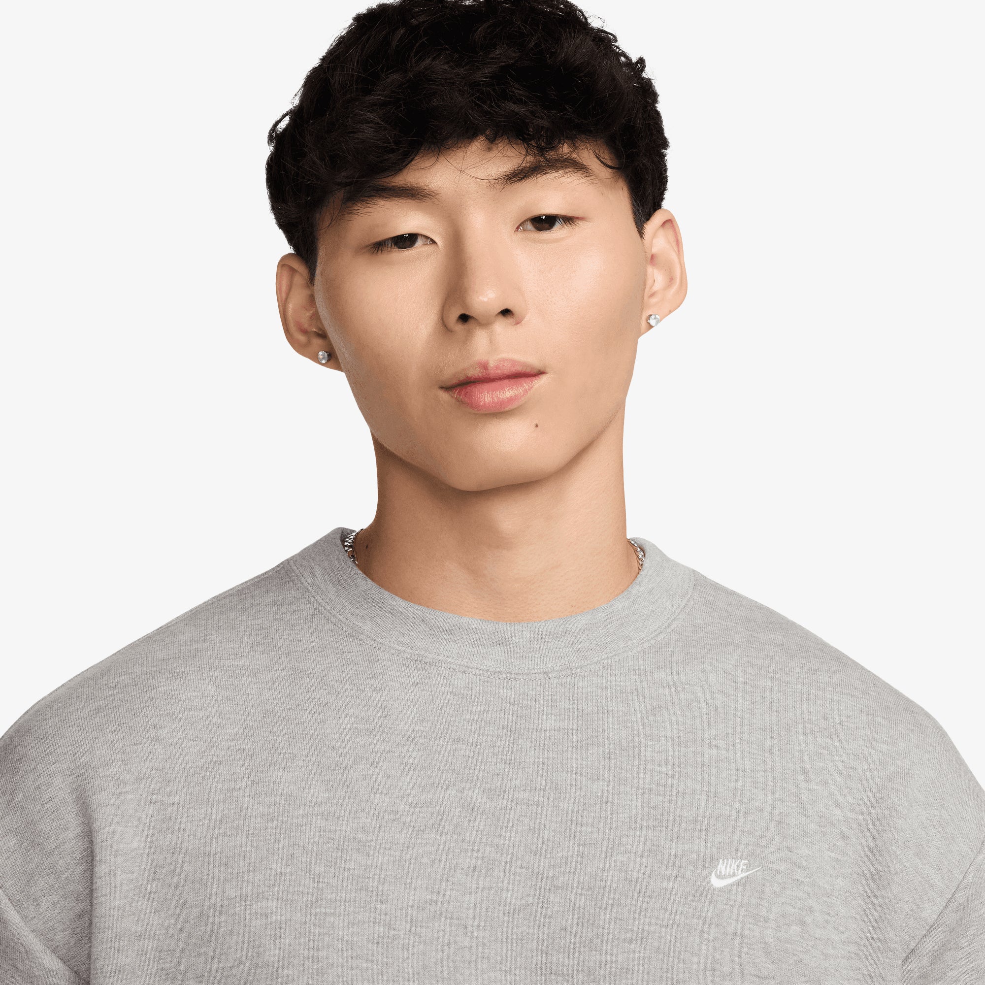 NIKE | SPORTSWEAR FRENCH TERRY SHORT-SLEEVE TOP { DK GREY HEATHER/WHITE - Image 3