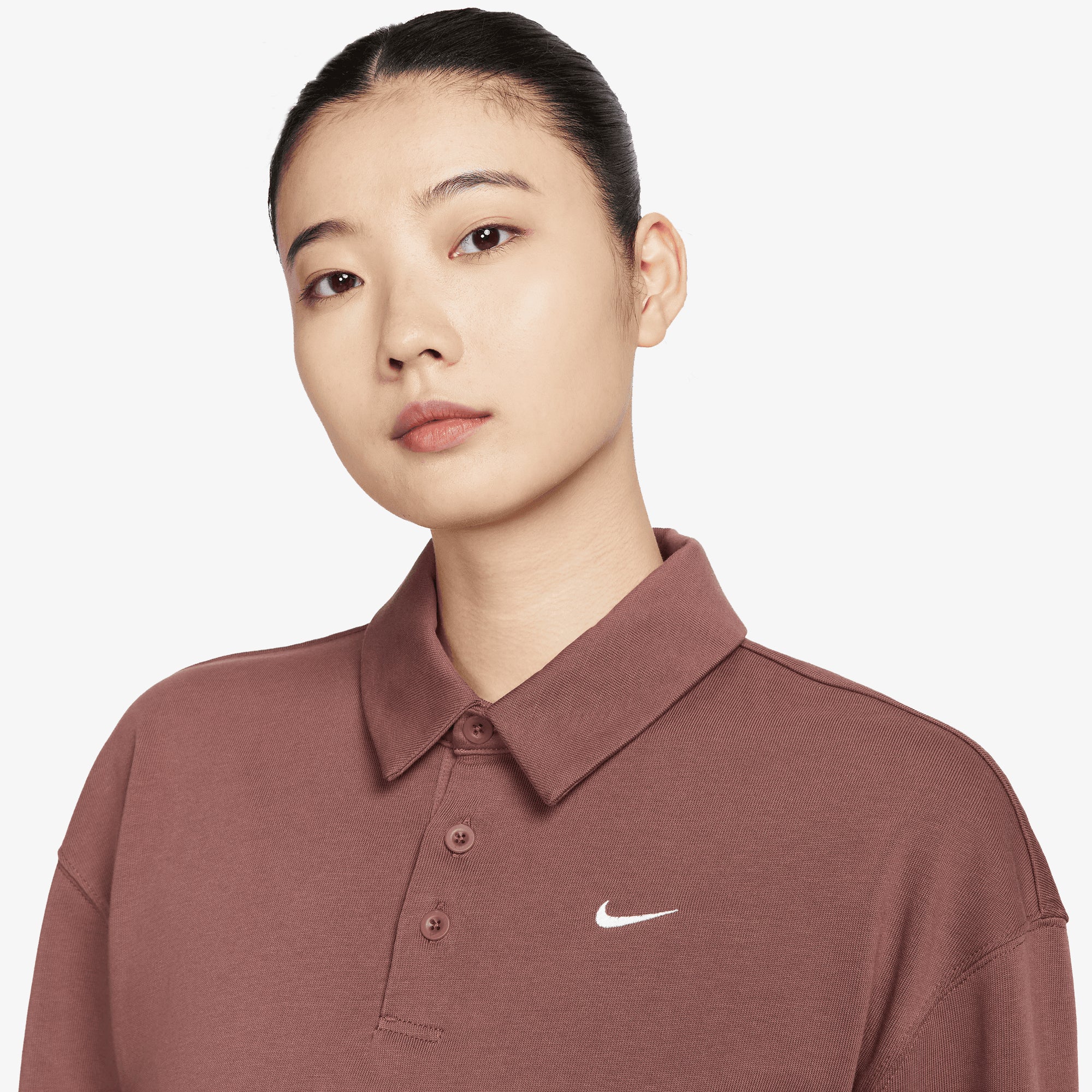 NIKE | OVERSIZED LONG-SLEEVE POLO { RED SEPIA/SAIL - Image 3