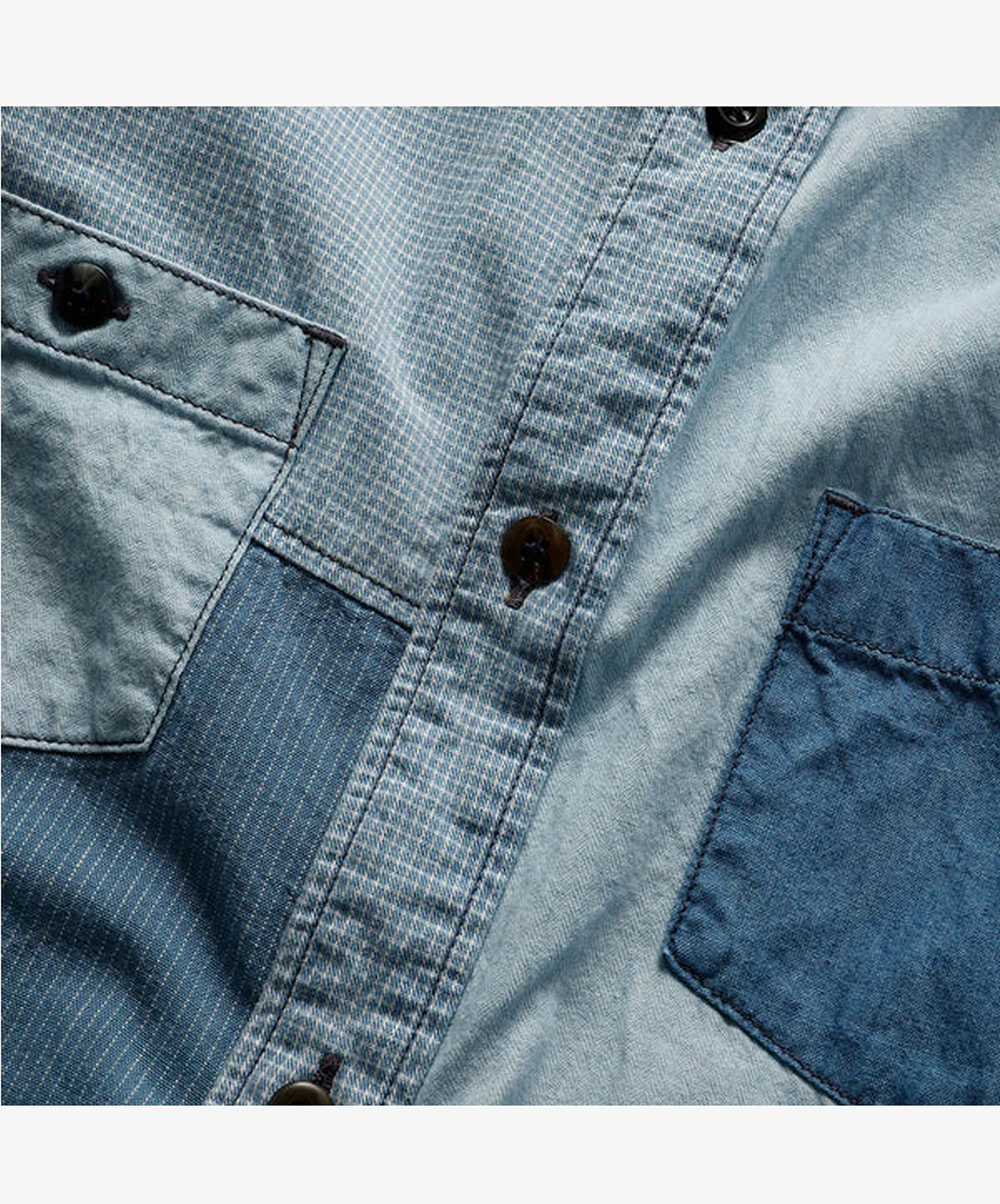FDMTL | PATCHWORK S/S SHIRT 3YR WASH  { INDIGO - Image 5