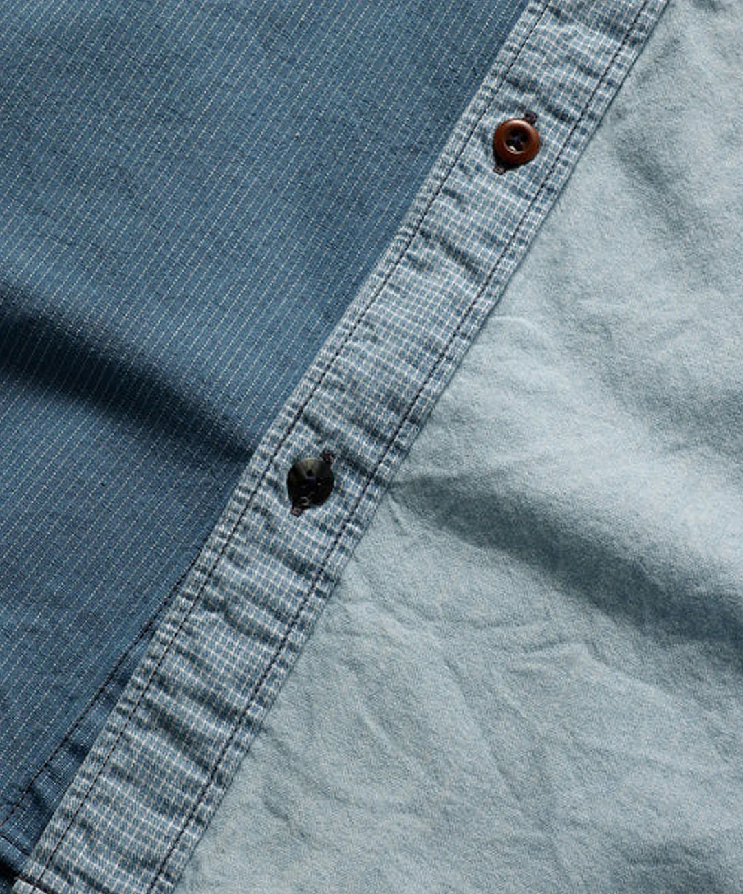 FDMTL | PATCHWORK S/S SHIRT 3YR WASH  { INDIGO - Image 6