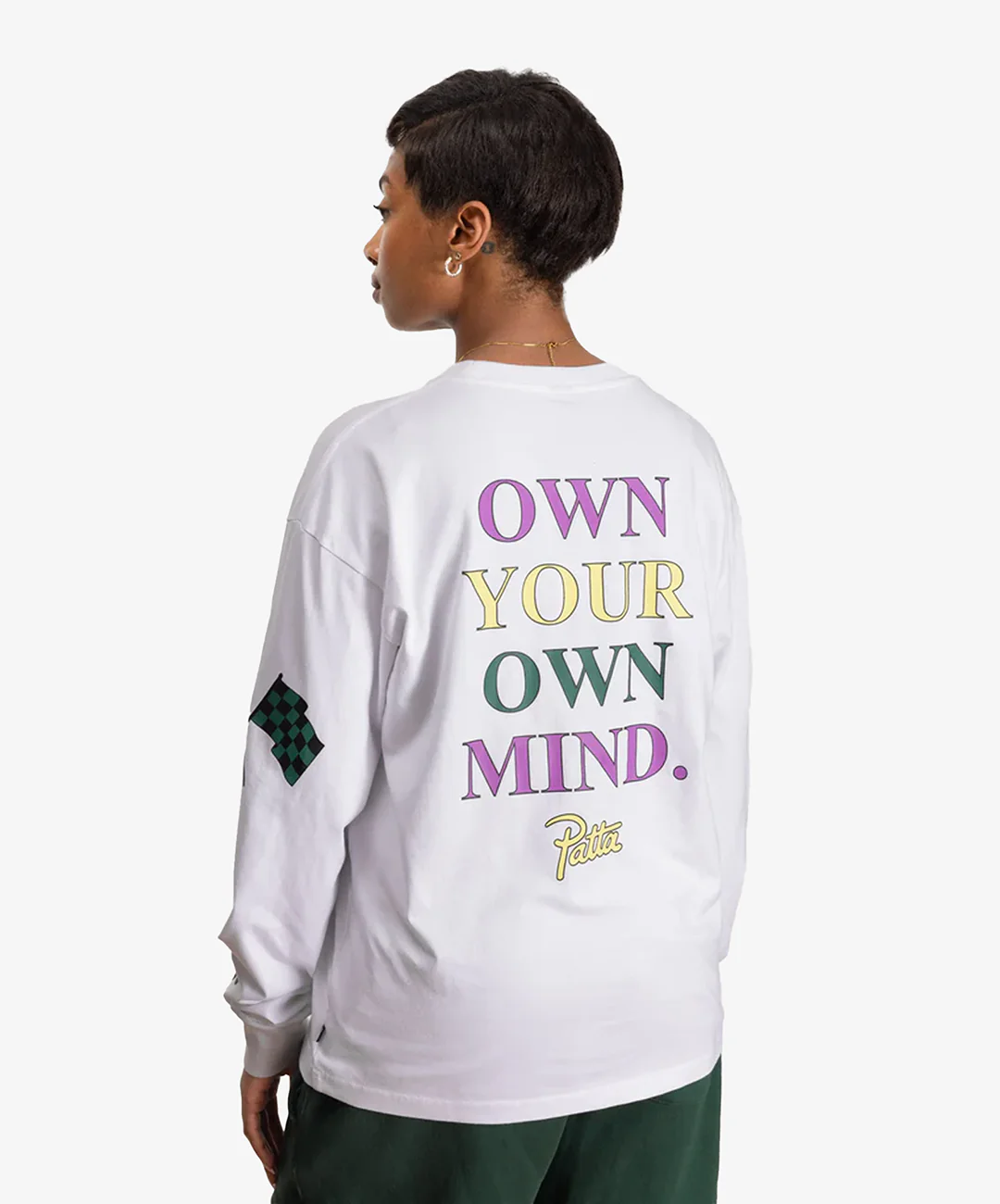 PATTA | OWN YOUR OWN MIND LONG SLEEVE T-SHIRT { WHITE - Image 5