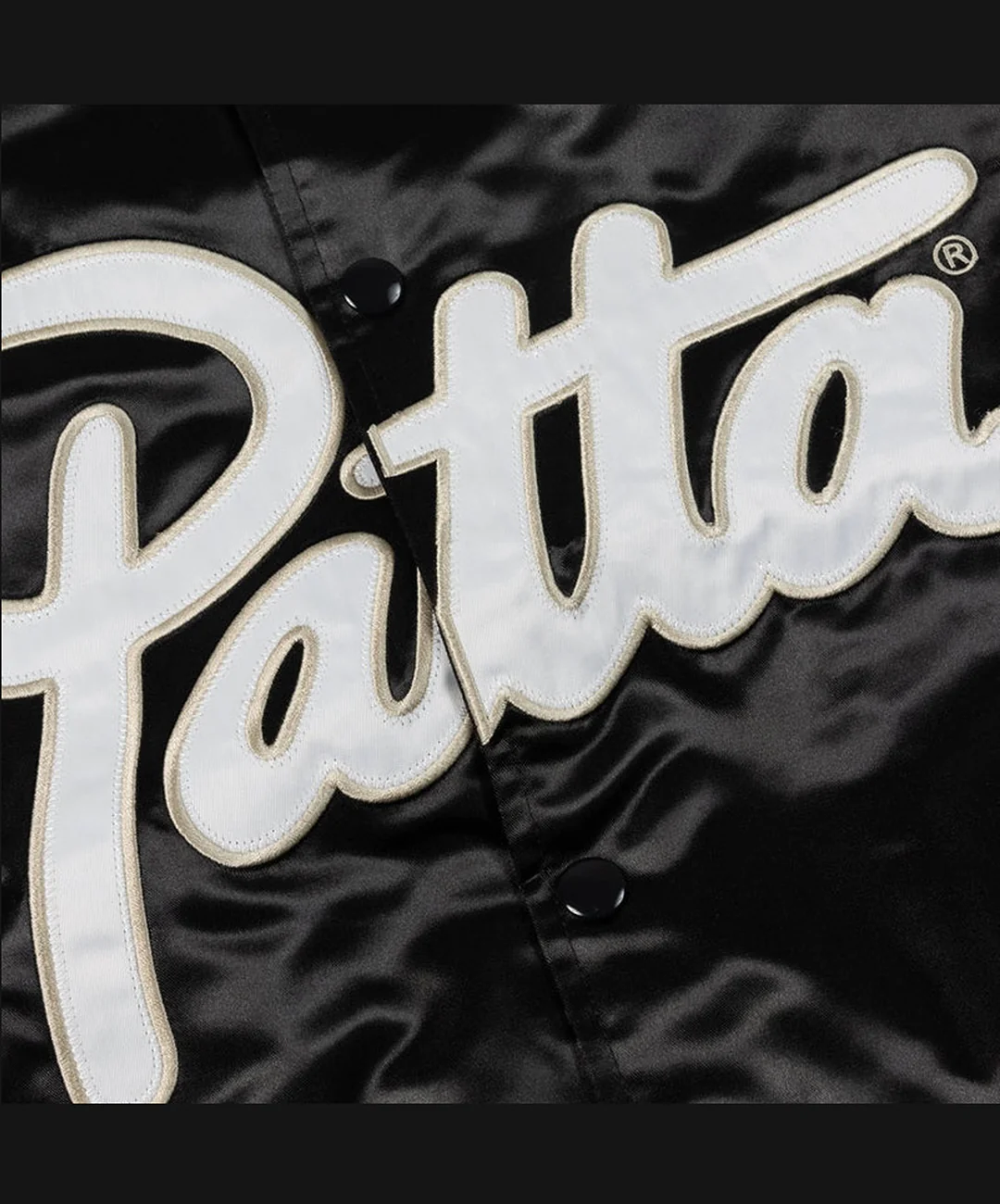 PATTA | SCRIPT LOGO SATIN VARSITY JACKET { BLACK - Image 3