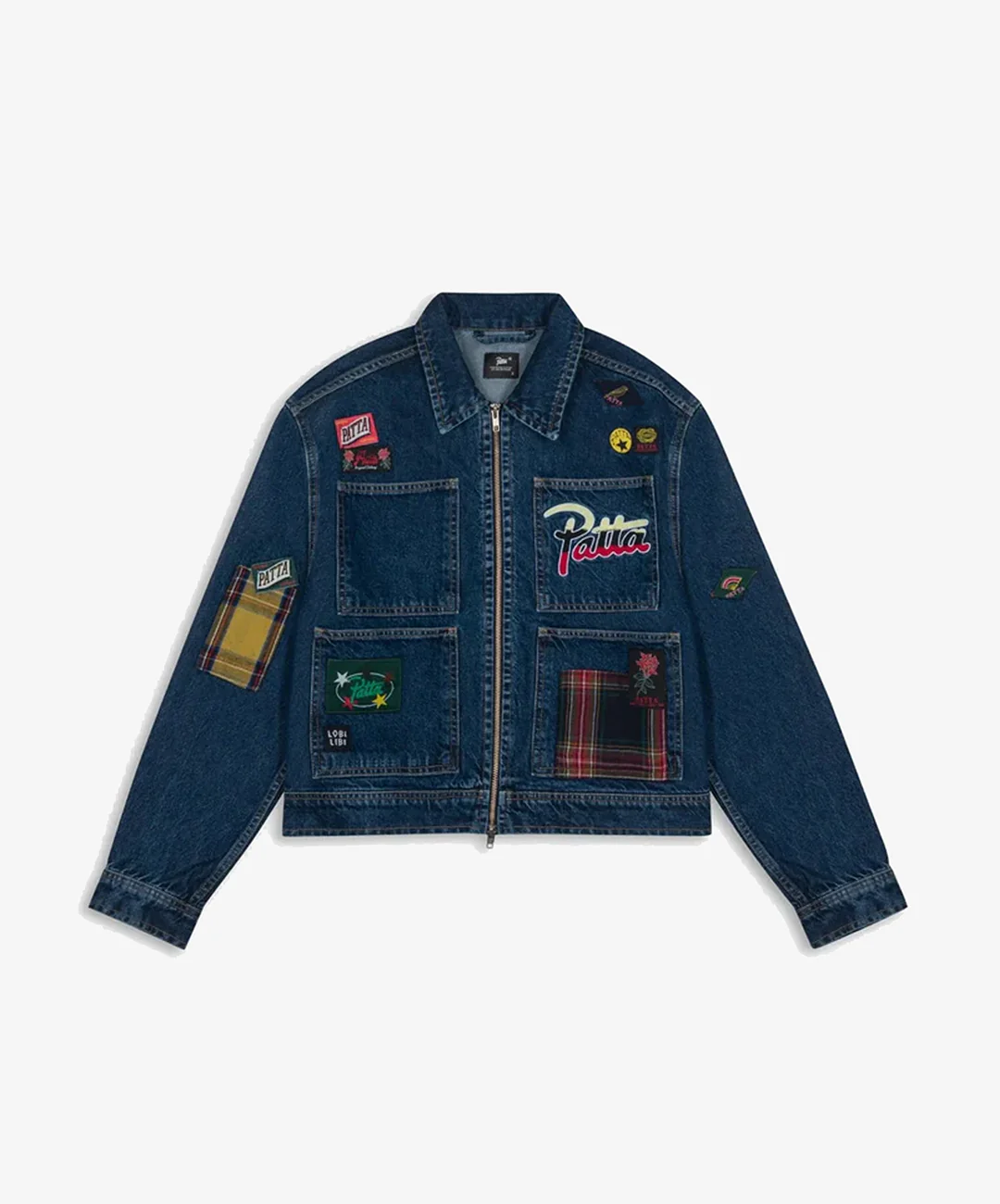 PATTA | WHOLE LOTTA LABELS DENIM JACKET { LIGHT BLUE DENIM
