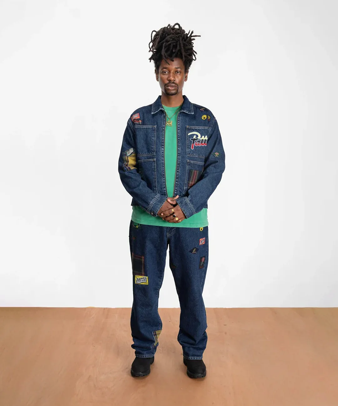 PATTA | WHOLE LOTTA LABELS DENIM PANTS { BLUE DENIM - Image 2