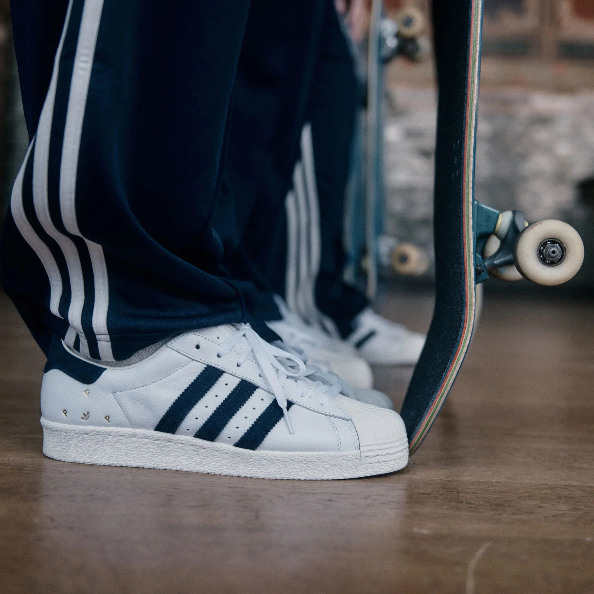 Adidas Originals | POP TRADING CO SUPERSTAR ADV TRAINERS { CLOUD WHITE/NAVY/CHALK WHITE - Image 8