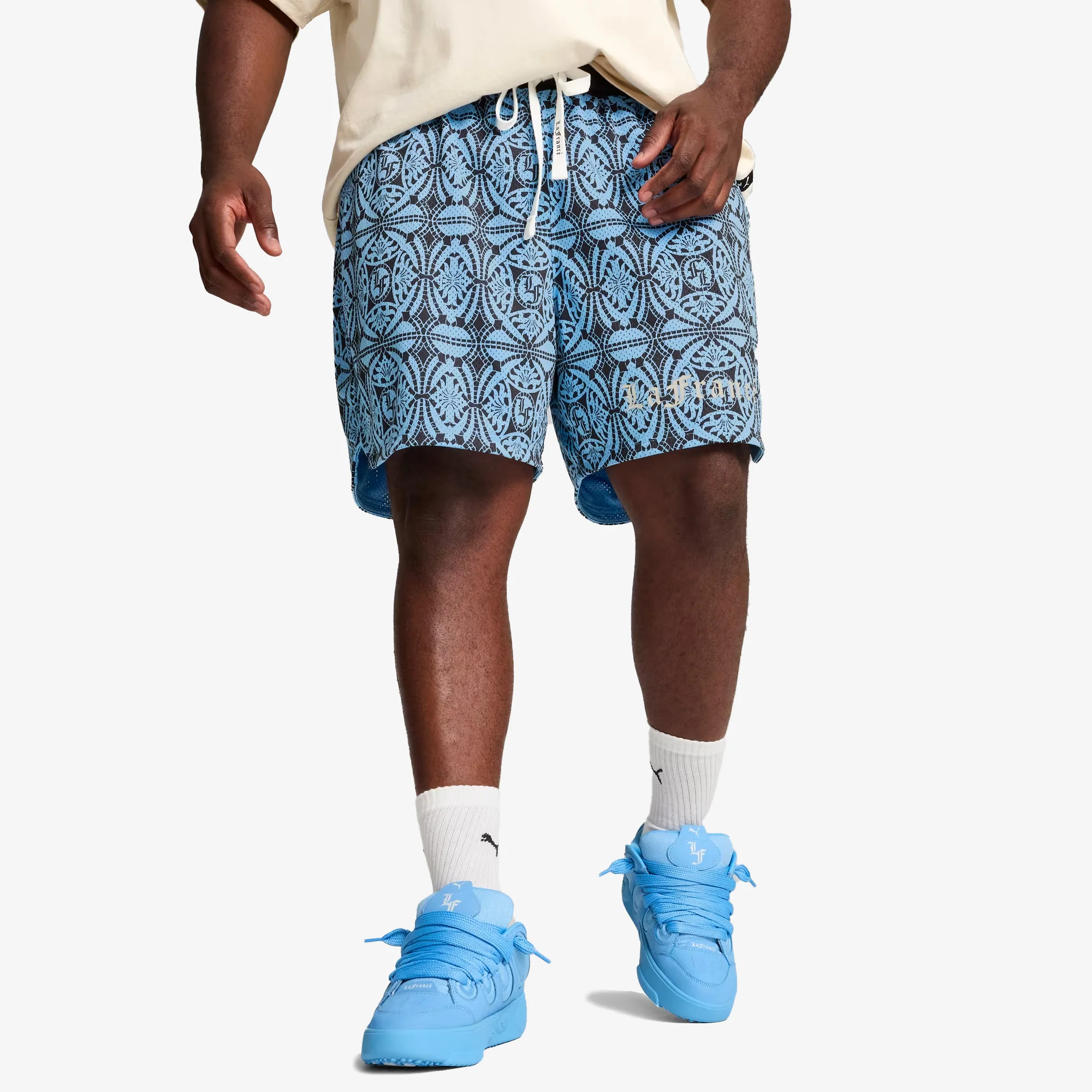 PUMA | HOOPS X LF MOSIAC SHORTS { TEAM LIGHT BLUE - Image 2