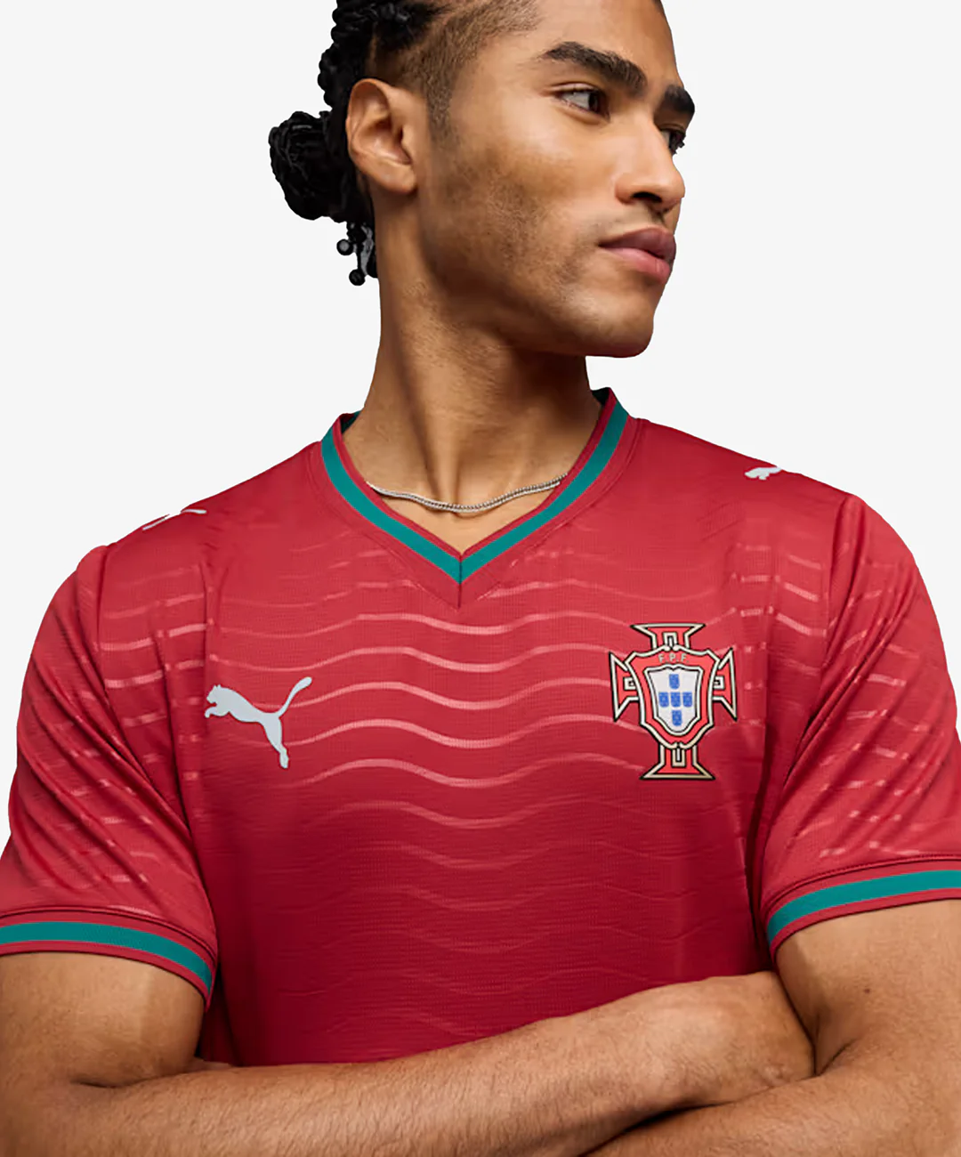 PUMA | PORTUGAL HOME SOCCER JERSEY { CLUB RED/GREEN LAGOON - Image 5