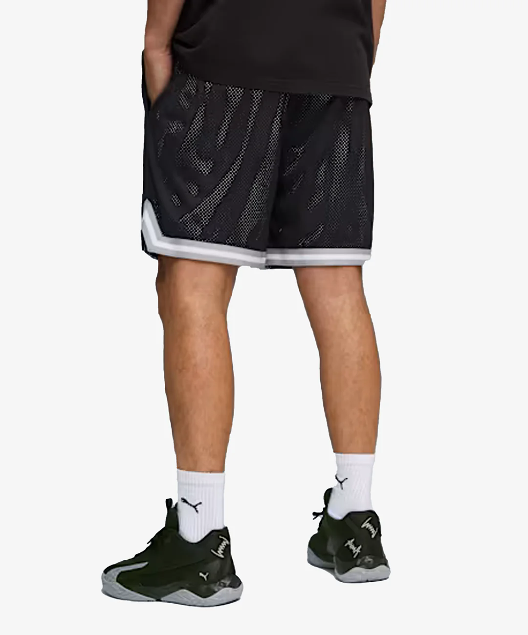 PUMA | SWISH N' INK ABOVE-KNEE 7" BASKETBALL SHORTS { BLACK-AOP - Image 2