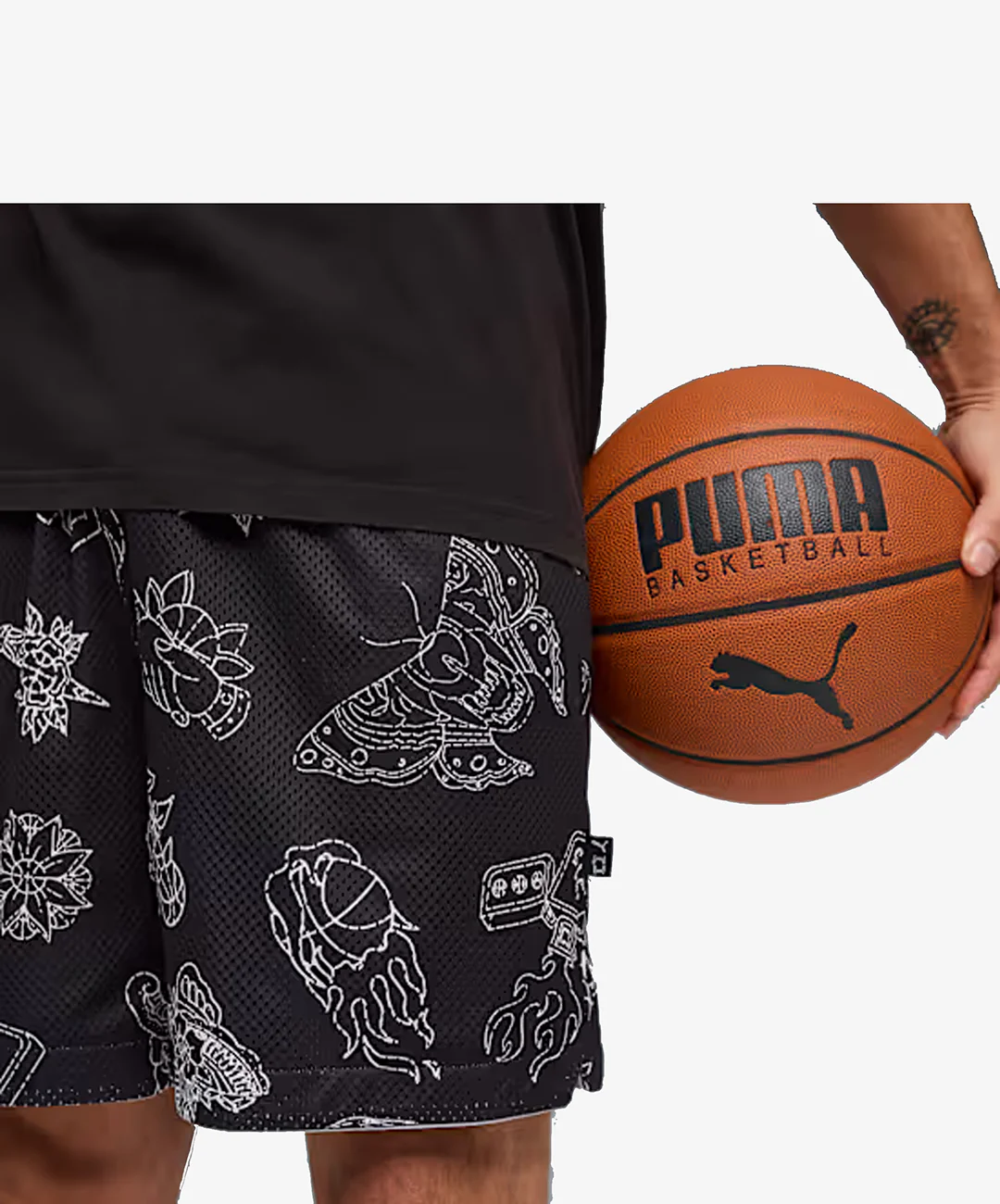 PUMA | SWISH N' INK ABOVE-KNEE 7" BASKETBALL SHORTS { BLACK-AOP - Image 5