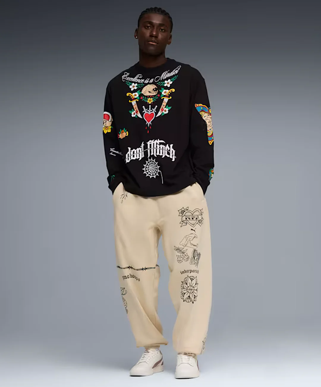 PUMA | SWISH N' INK LONG SLEEVE OVERSIZED BASKETBALL TEE { BLACK - Image 5