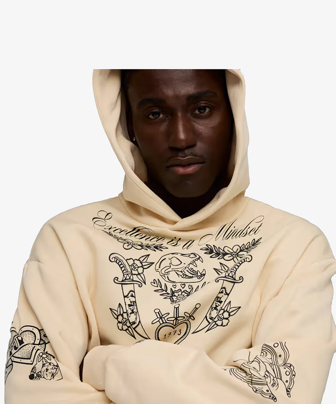 PUMA | SWISH N' INK PRINTED RELAXED BASKETBALL HOODIE { CANVAS - Image 5