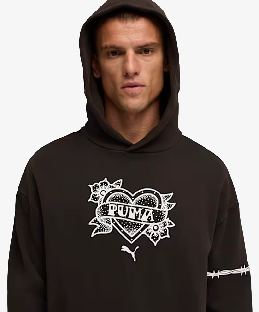 PUMA | SWISH N' INK RELAXED FIT GRAPHIC BASKETBALL HOODIE II { BLACK - Image 5