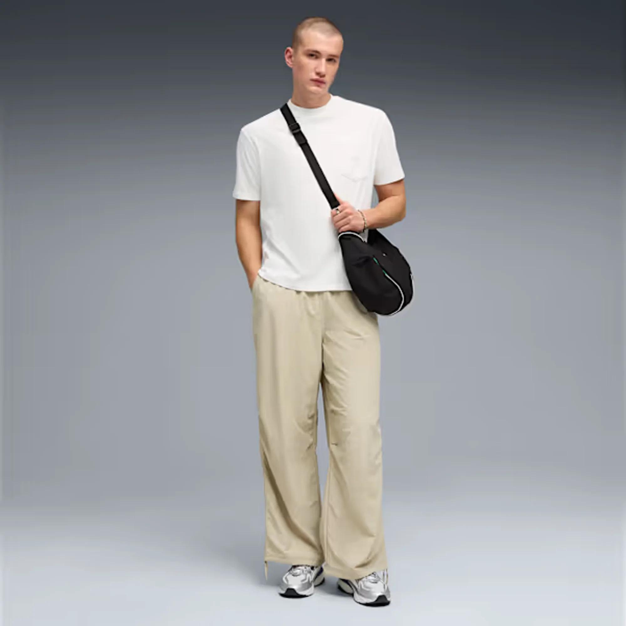 Puma | WARDROBE ESSENTIALS OVERSIZED PARACHUTE PANTS { PEBBLE GRAY - Image 5