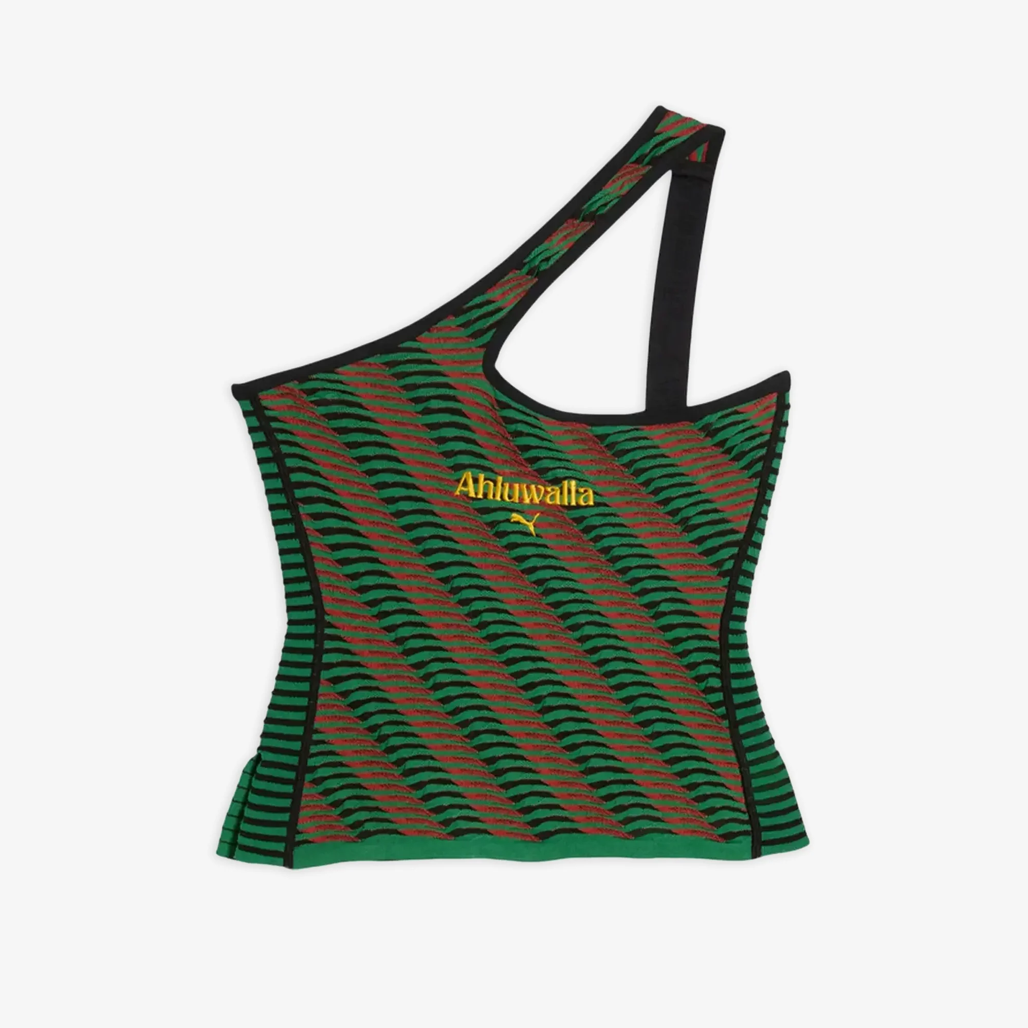 PUMA | X AHLUWALIA T7 TEXTURED KNIT ONE-SHOULDER TOP { ARCHIEVE GREEN AOP - Image 3