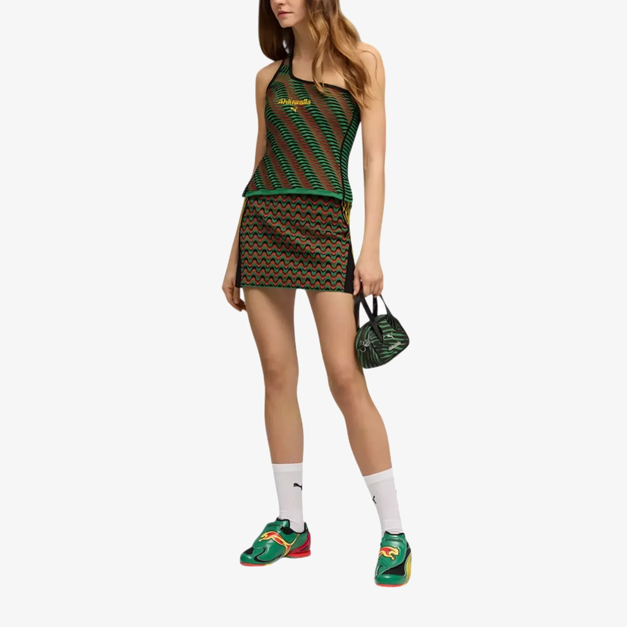 PUMA | X AHLUWALIA T7 TEXTURED KNIT ONE-SHOULDER TOP { ARCHIEVE GREEN AOP - Image 5