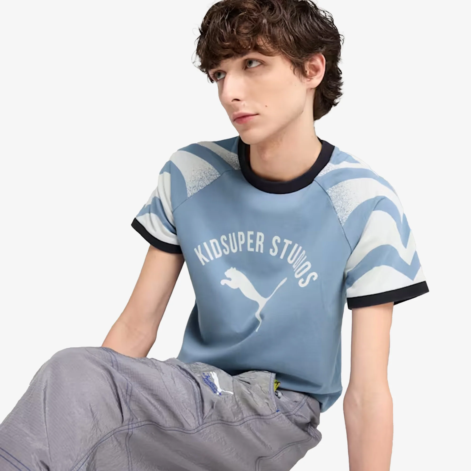 PUMA | x KIDSUPER SLIM FIT RINGER TEE { COOL BLUE - Image 5