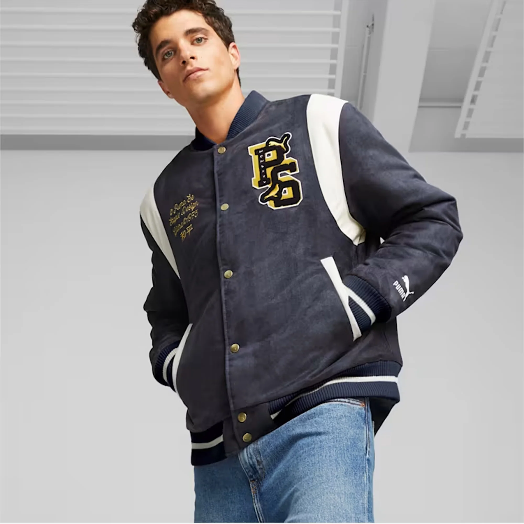 Puma | PUMA x STAPLE VARSITY JACKET  { NEW NAVY - Image 3