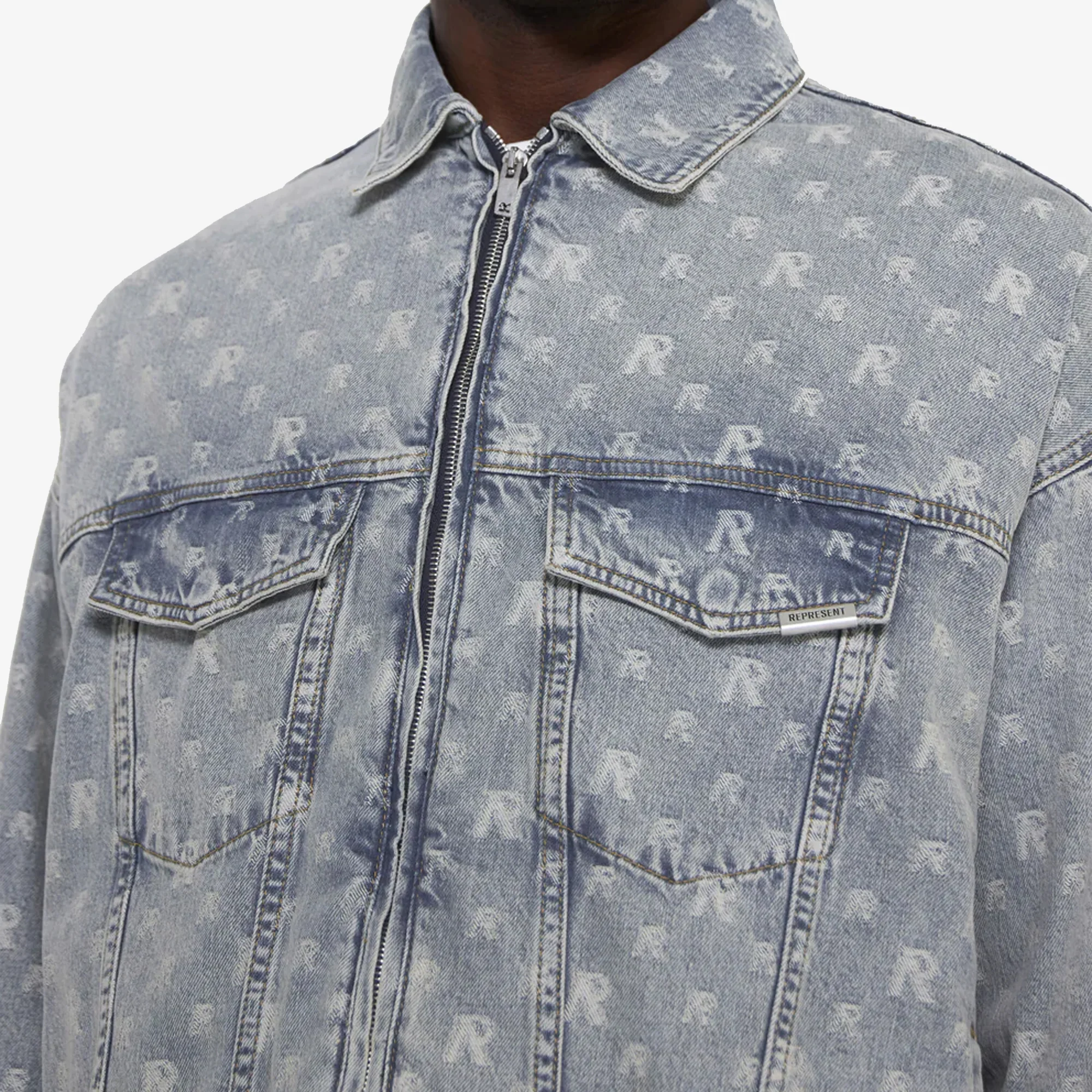 Represent | R4 MONOGRAM DENIM JACKET { STONE WASH - Image 5