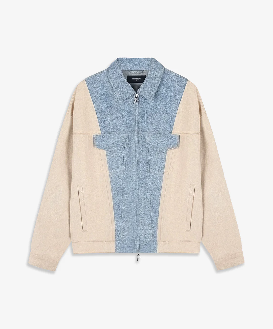REPRESENT | R4 COLOUR BLOCK DENIM JACKET { BLUE - Image 4