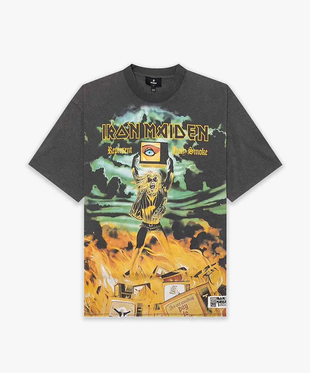 REPRESENT | REPRESENT x IRON MAIDEN HOLY SMOKE T-SHIRT { SUNFADE GREY - Image 3