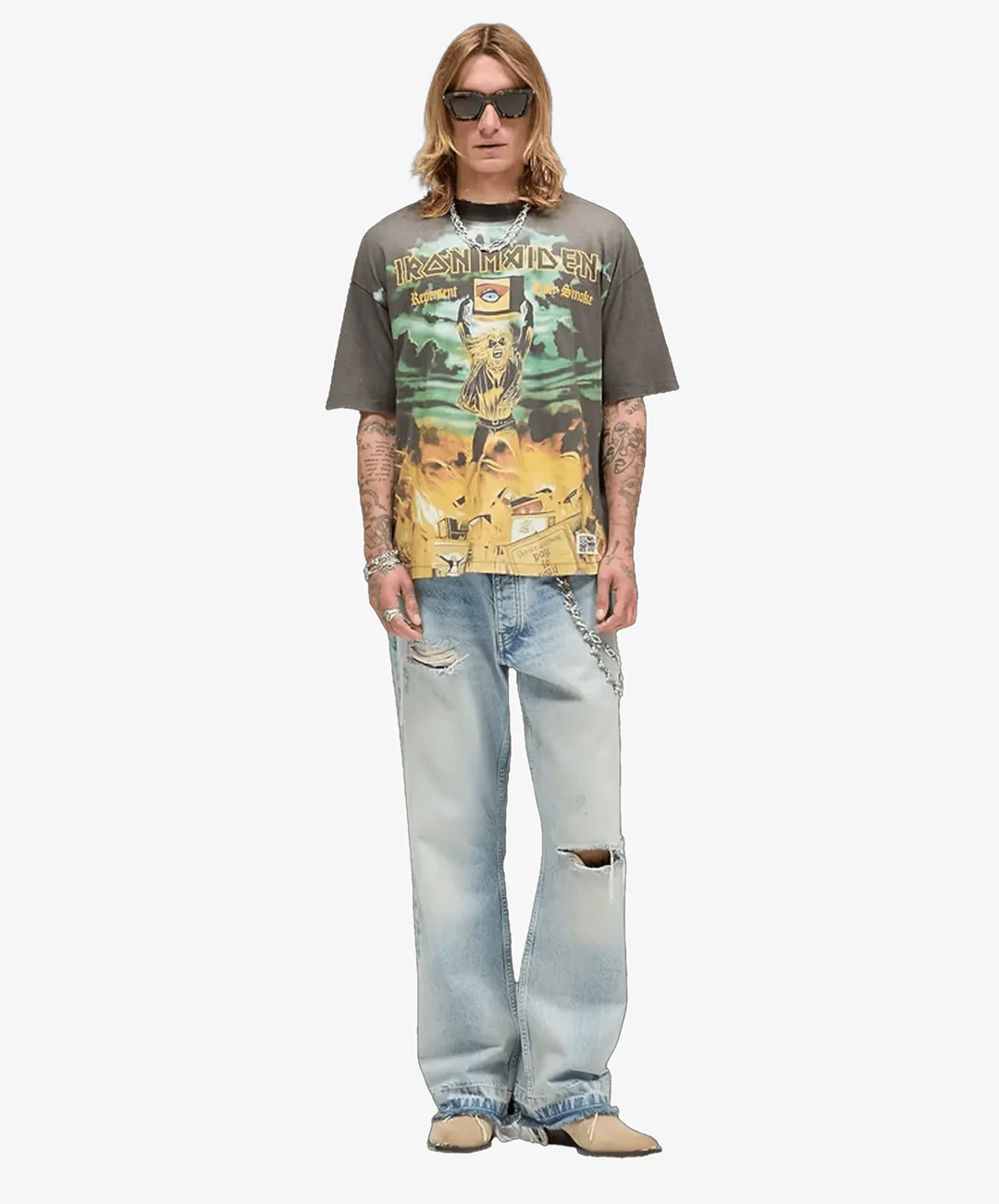 REPRESENT | REPRESENT x IRON MAIDEN HOLY SMOKE T-SHIRT { SUNFADE GREY - Image 6