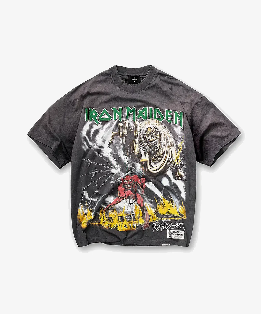REPRESENT | REPRESENT x IRON MAIDEN NUMBER OF BEAST T-SHIRT { SUNFADE GREY - Image 4