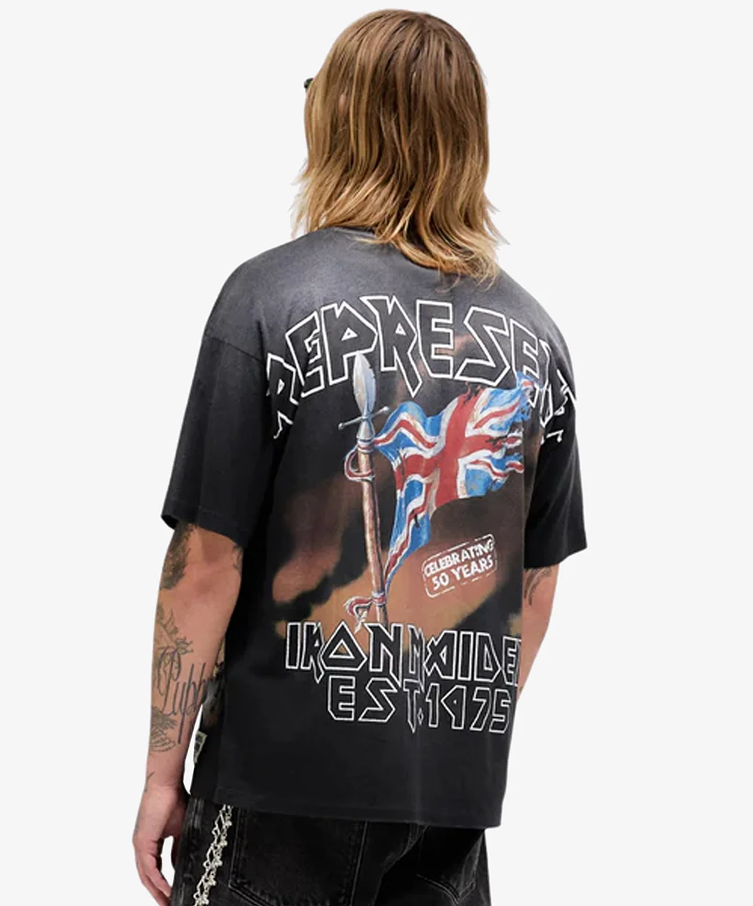 REPRESENT | REPRESENT x IRON MAIDEN STEED T-SHIRT { STAINED BLACK - Image 2