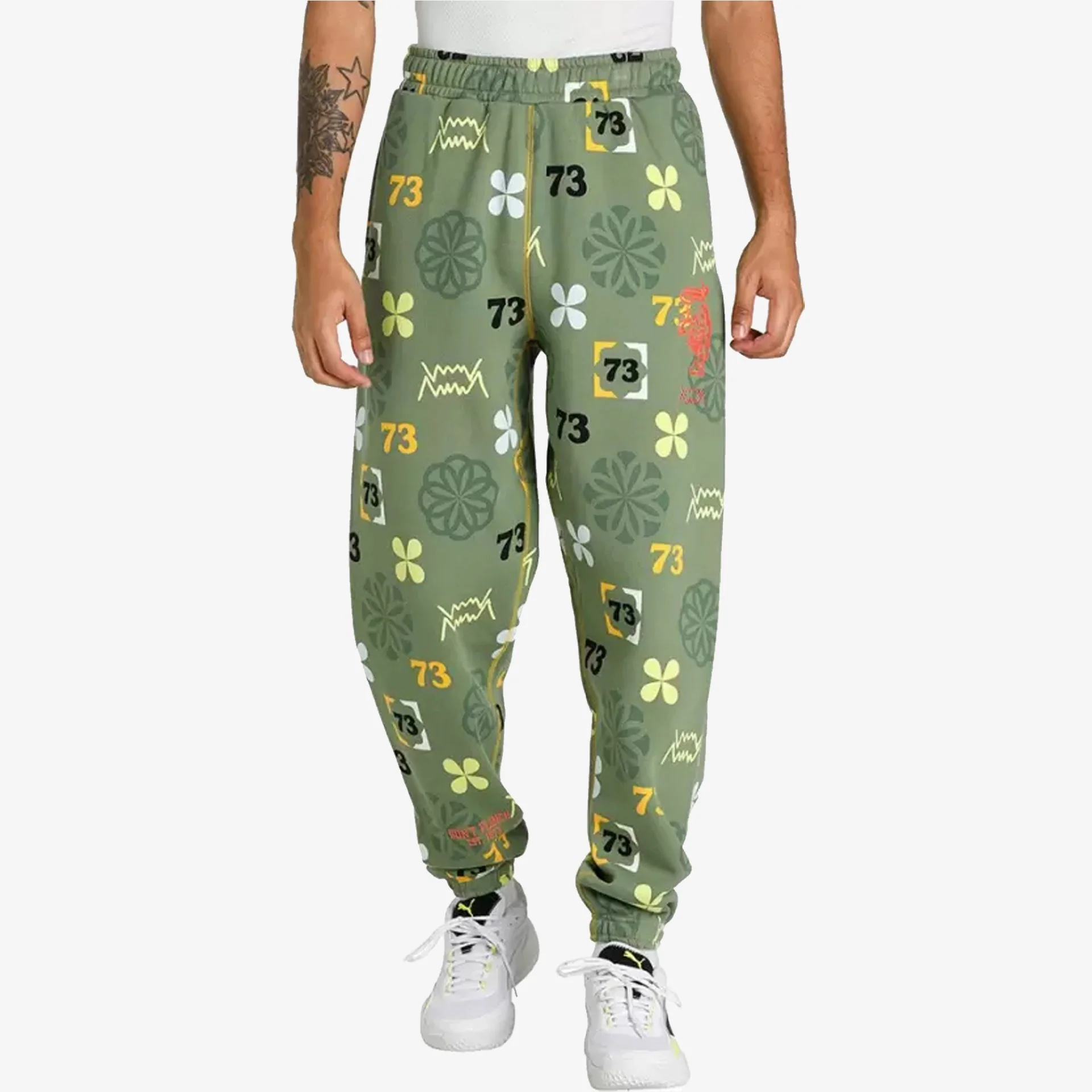 Puma | RUN IT BACK PRINTED BASKETBALL SWEATPANTS { DUSTY GREEN