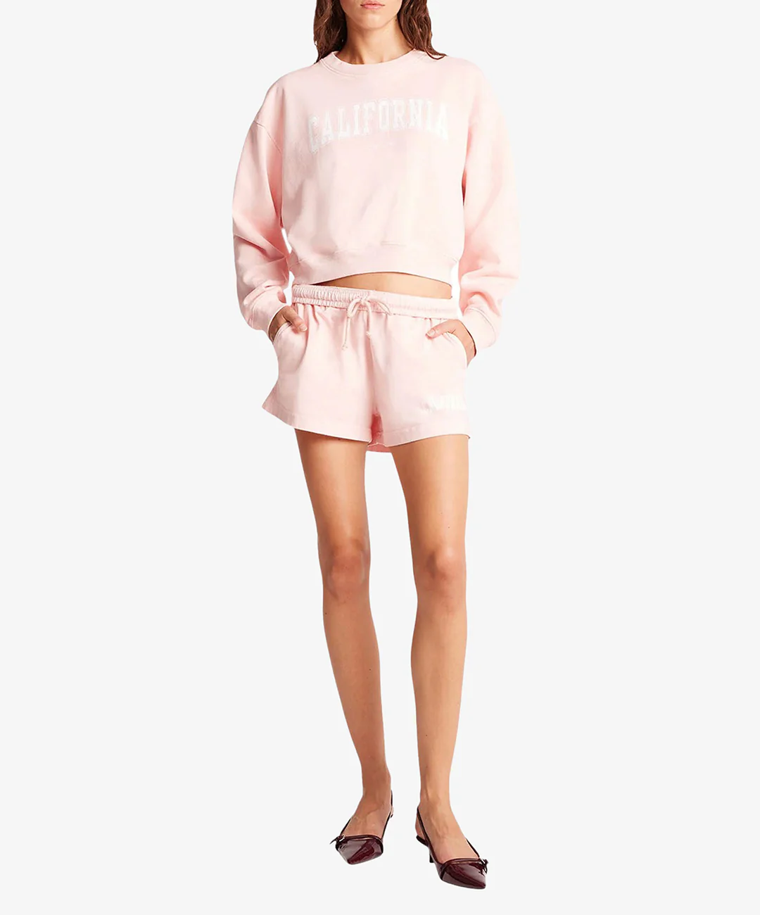 SPORTY & RICH | CALIFORNIA CROPPED CREWNECK { BALLET/WHITE - Image 5