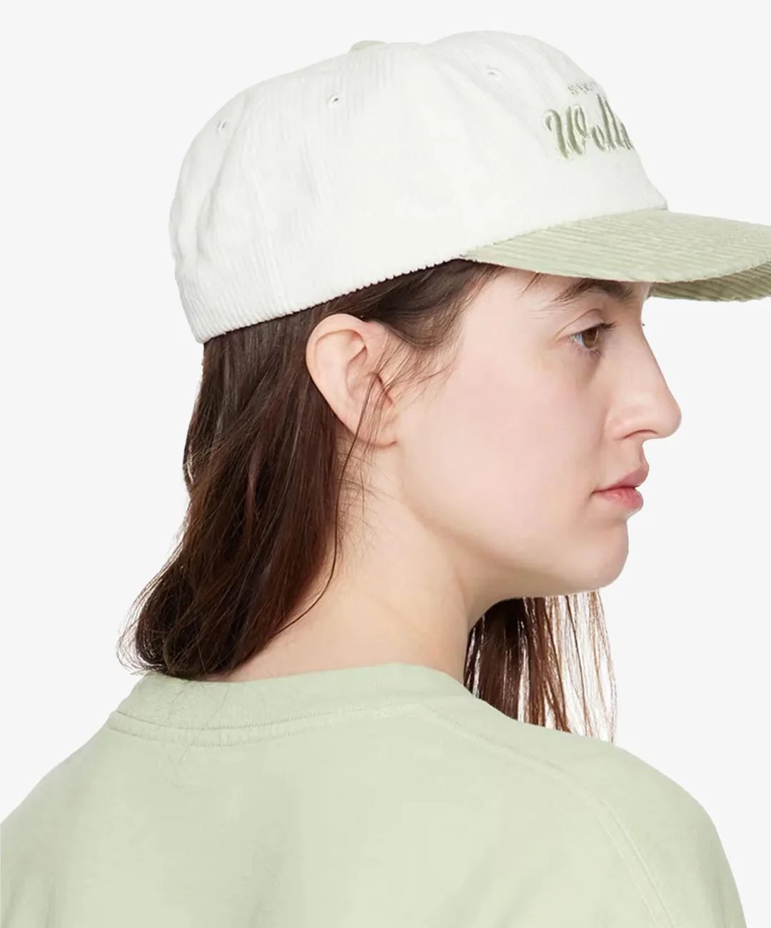 SPORTY & RICH | DRAFT CORDUROY HAT { WHITE/SAGE - Image 3