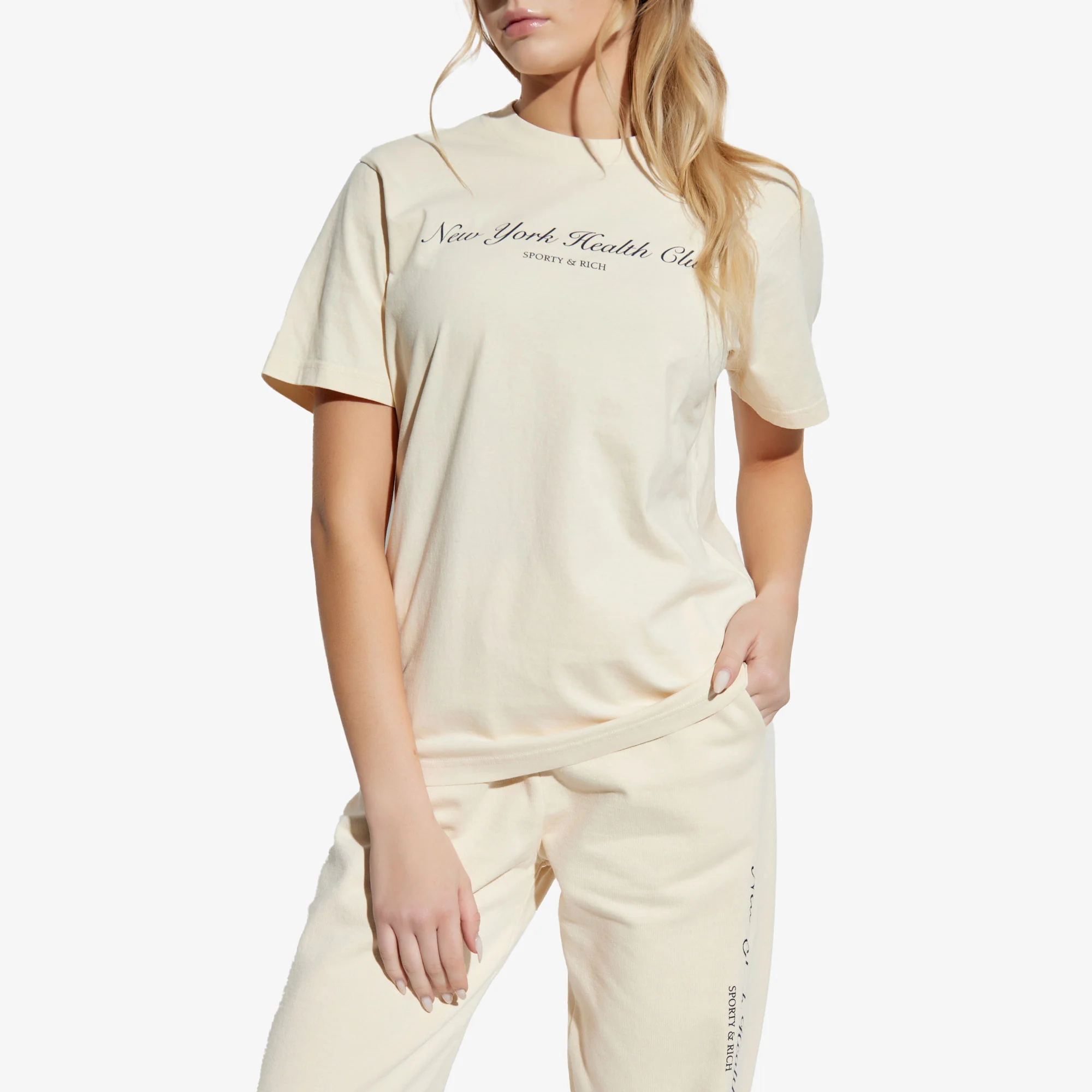 SPORTY & RICH | NY HEALTH CLUB T-SHIRT { CREAM - Image 2