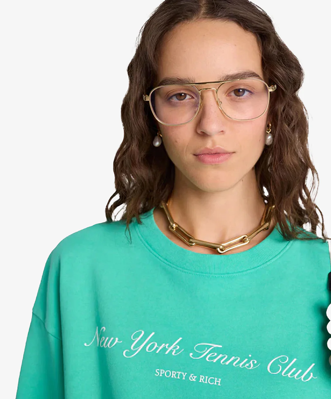 SPORTY & RICH | NY TENNIS CLUB CROPPED CREW NECK CARIBBEAN { GREEN - Image 3