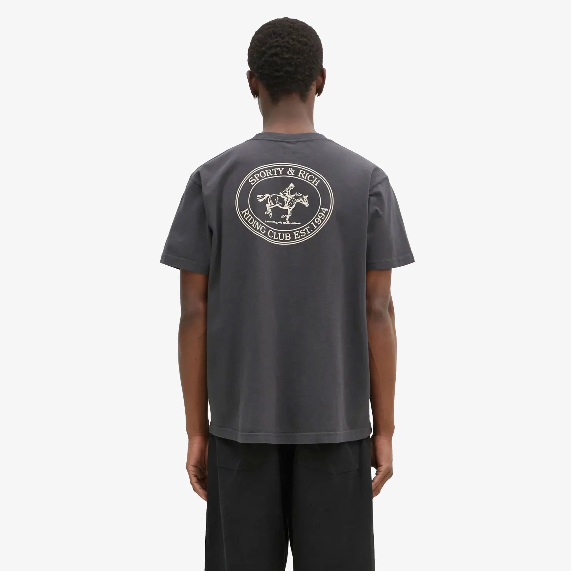 SPORTY & RICH | RIDING CLUB TEE { FADED BLACK - Image 2