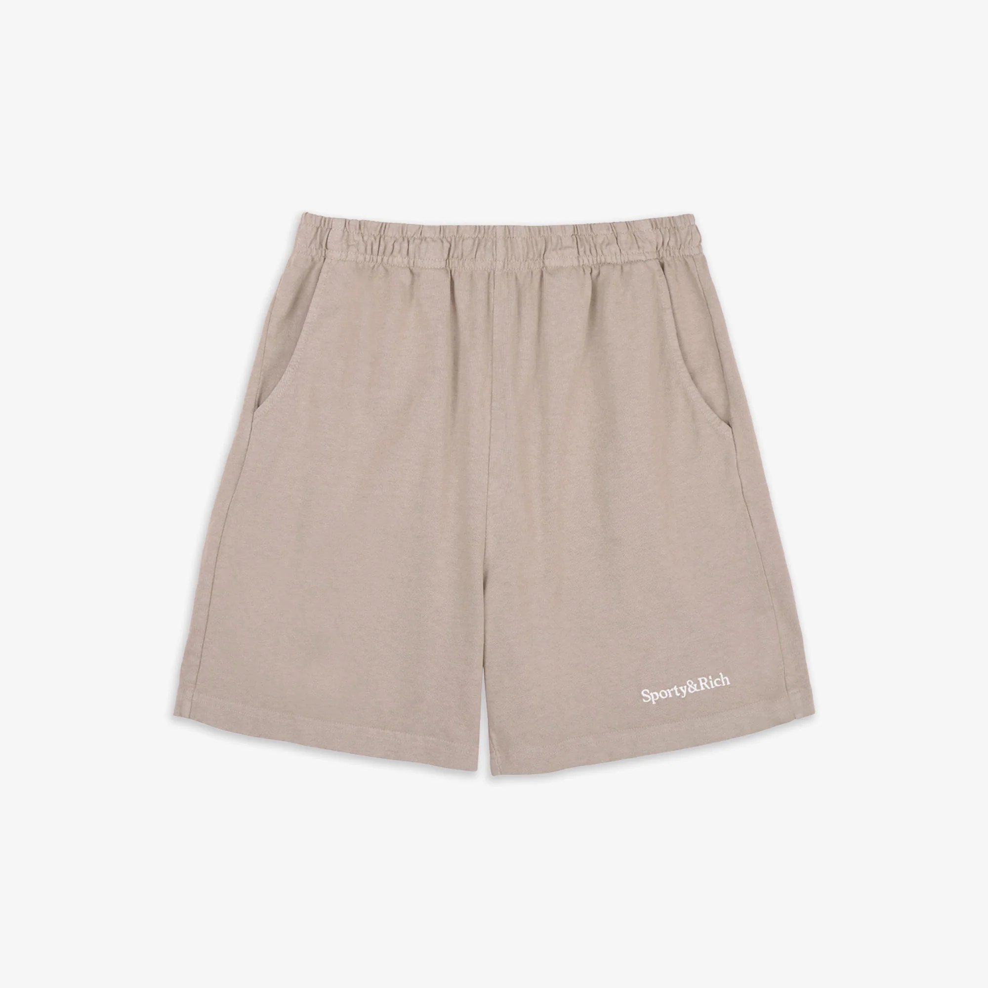 SPORTY & RICH | SERIF LOGO EMBROIDERED GYM SHORT { ELEPHANT/WHITE