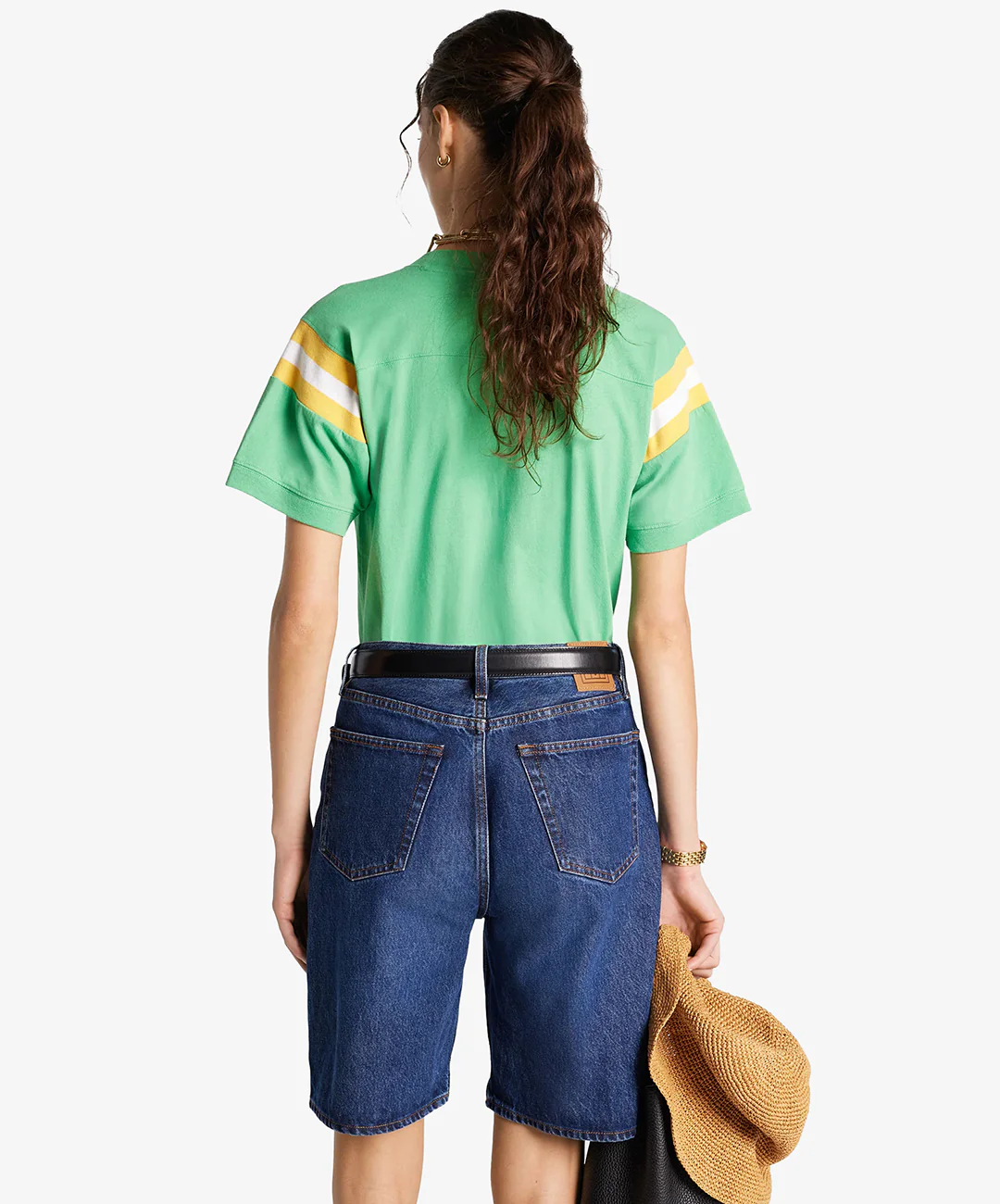 SPORTY & RICH | SERIF LOGO FOOTBALL TEE { VERDE/WHITE - Image 2