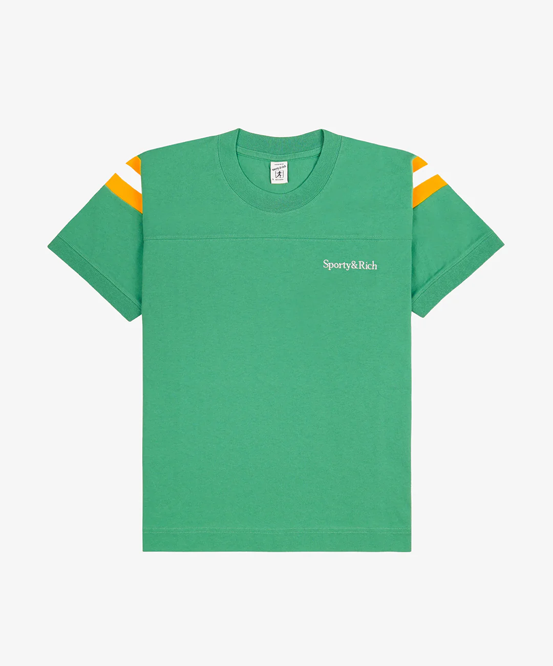 SPORTY & RICH | SERIF LOGO FOOTBALL TEE { VERDE/WHITE - Image 3