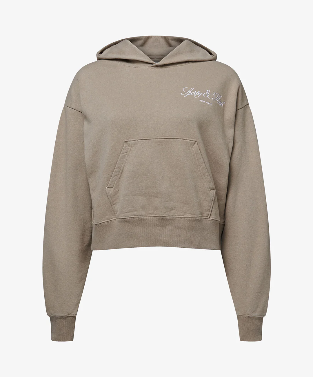 SPORTY & RICH | VENDOME SCRIPT EMBROIDERED CROPPED HOODIE { BEIGE - Image 3