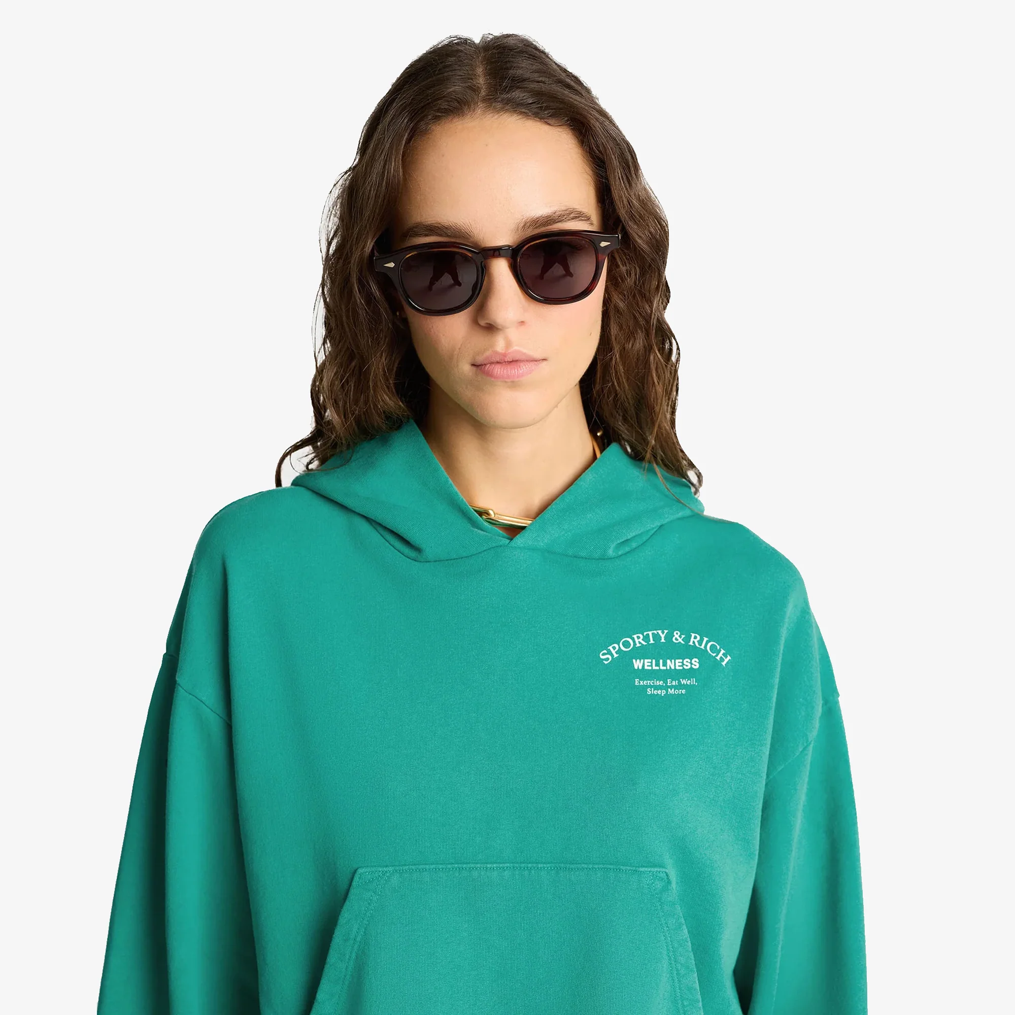 SPORTY & RICH | WELLNESS STUDIO CROPPED HOODIE { SPRING GREEN/WHITE - Image 3