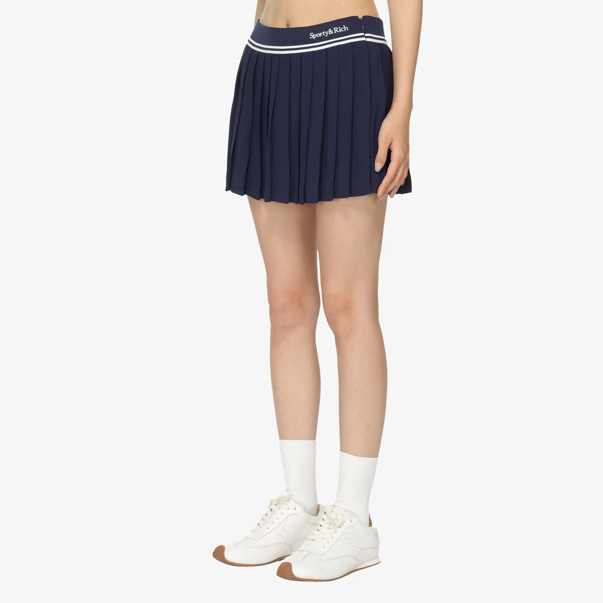 SPORTY & RICH | ABIGAIL PLEATED SKIRT { NAVY/OFF WHITE - Image 5