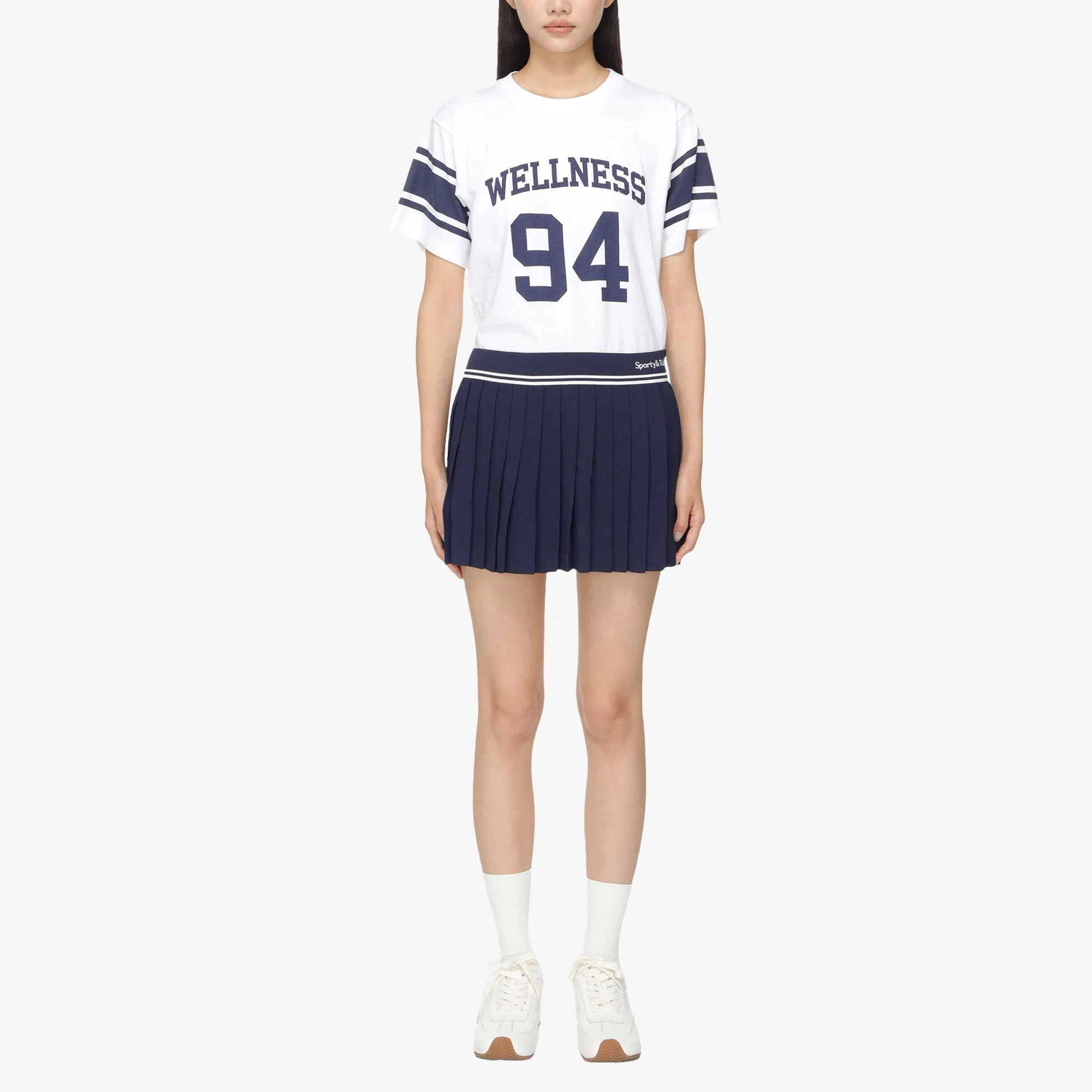 SPORTY & RICH | ABIGAIL PLEATED SKIRT { NAVY/OFF WHITE - Image 6