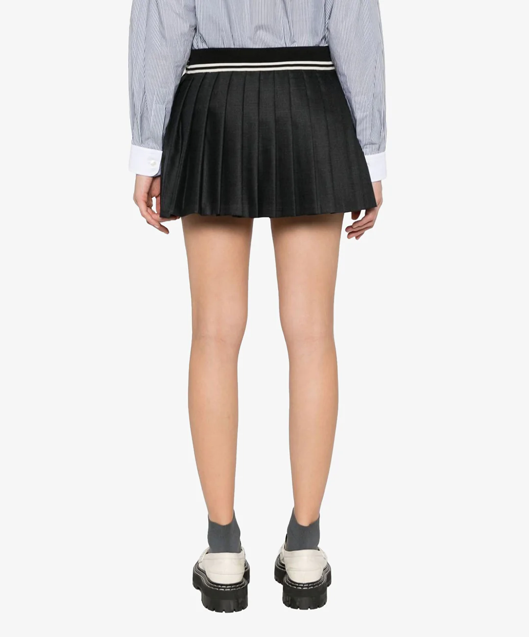SPORTY & RICH | ABIGAIL WOOL PLEATED SKIRT { GRAY/WHITE - Image 2